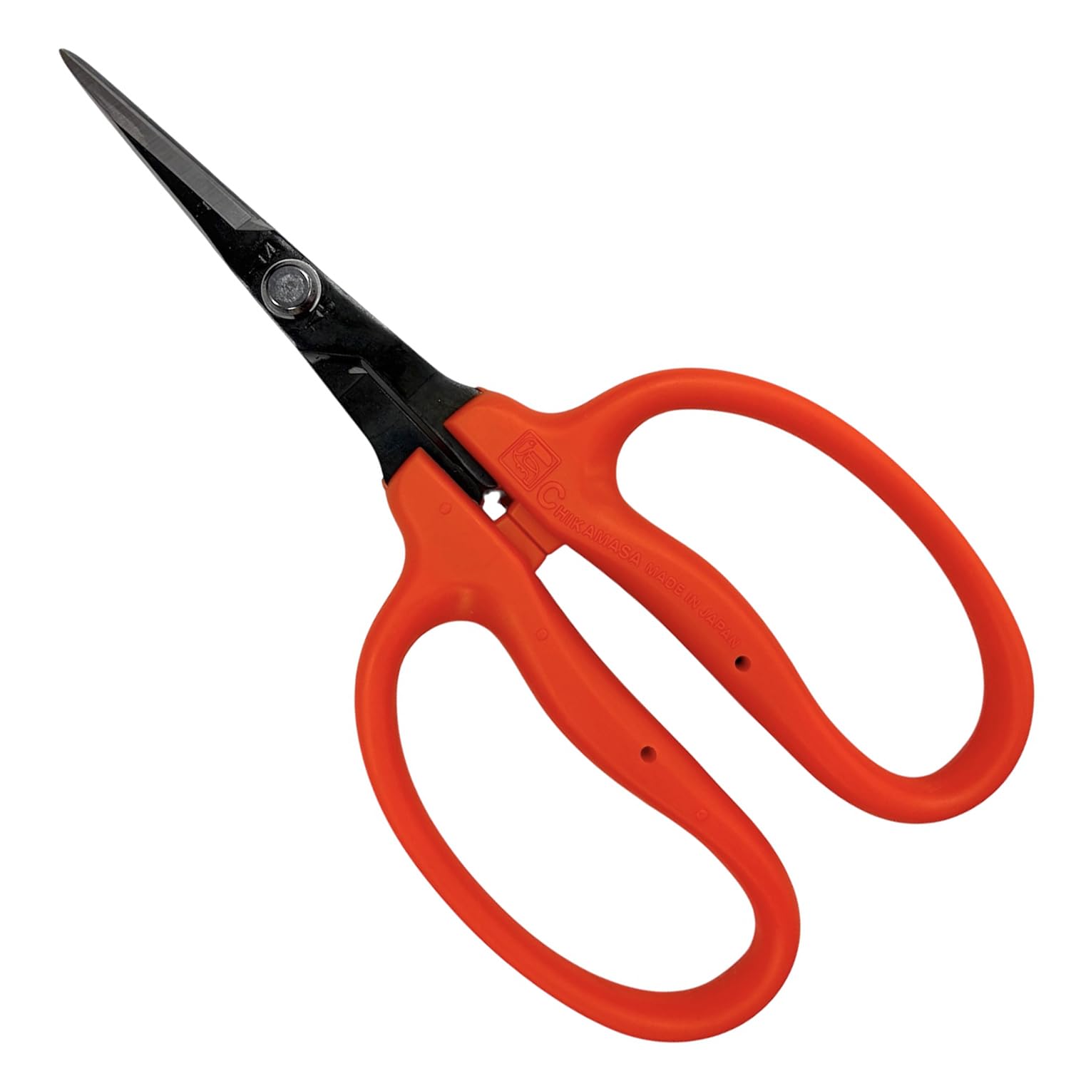 Chikamasa B-500H scissors in orange with carbon steel blades