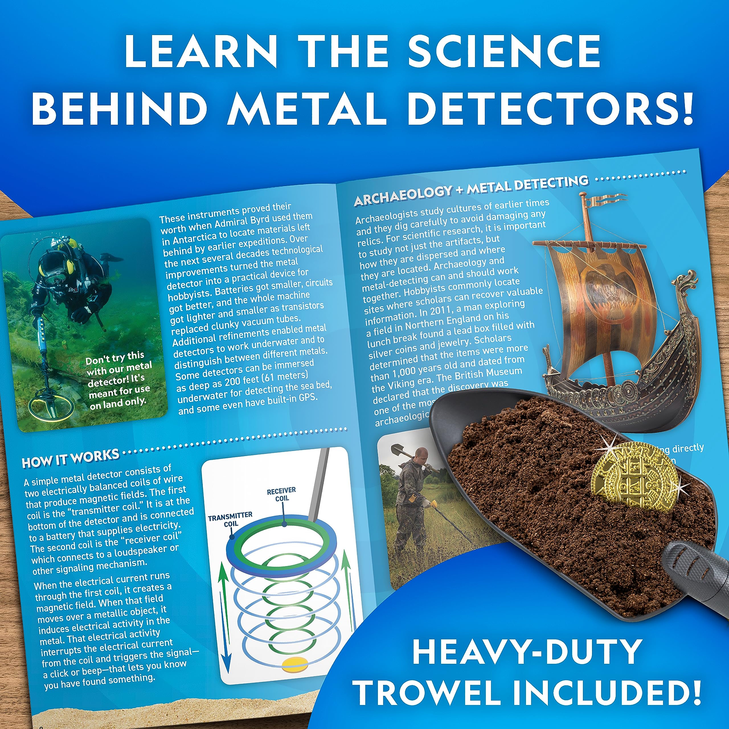 Child digging with trowel included in the metal detector kit
