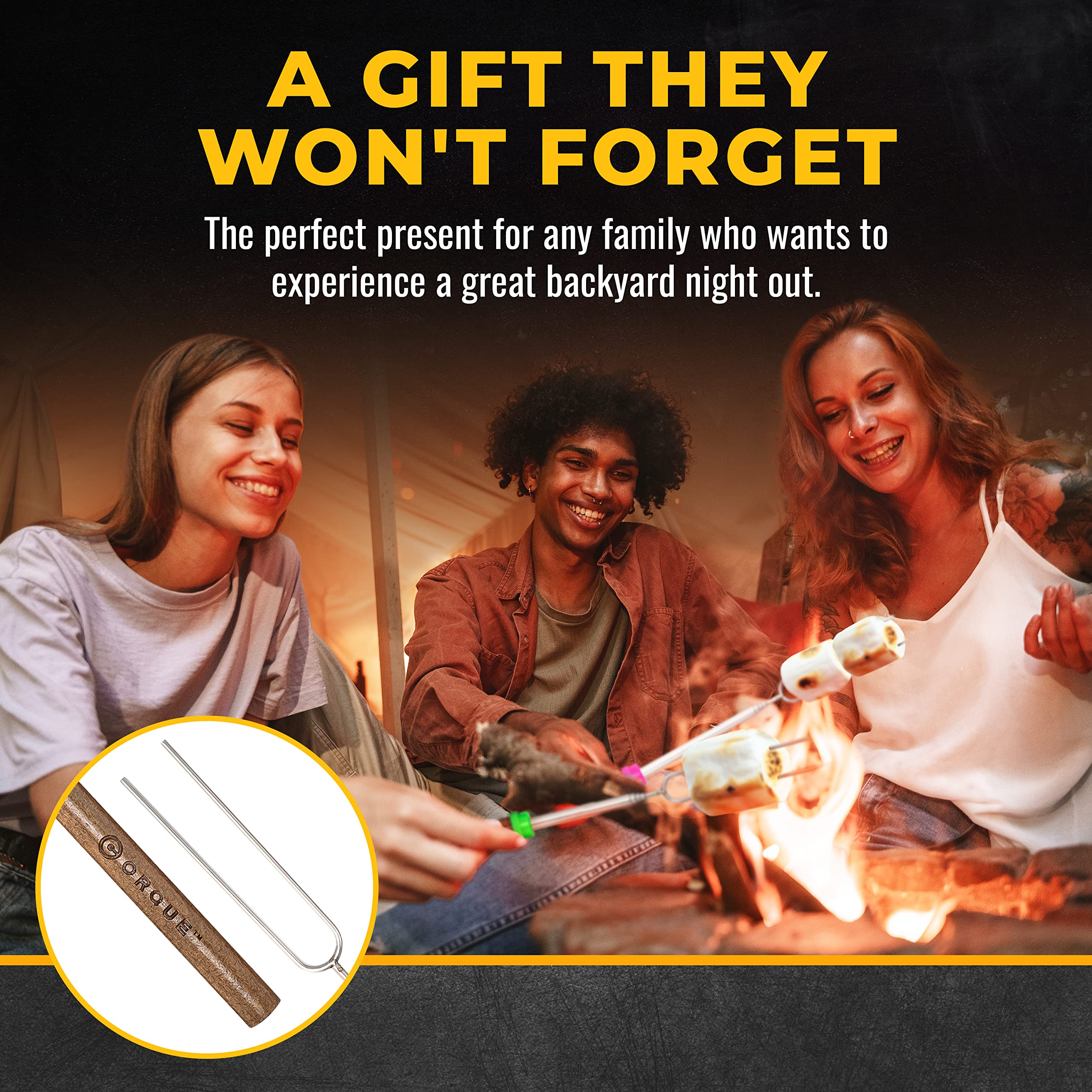 Child-friendly design of CORQUE marshmallow roasting stick