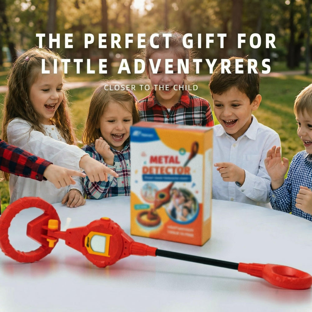 Child holding PANCKY Kids Metal Detector while exploring