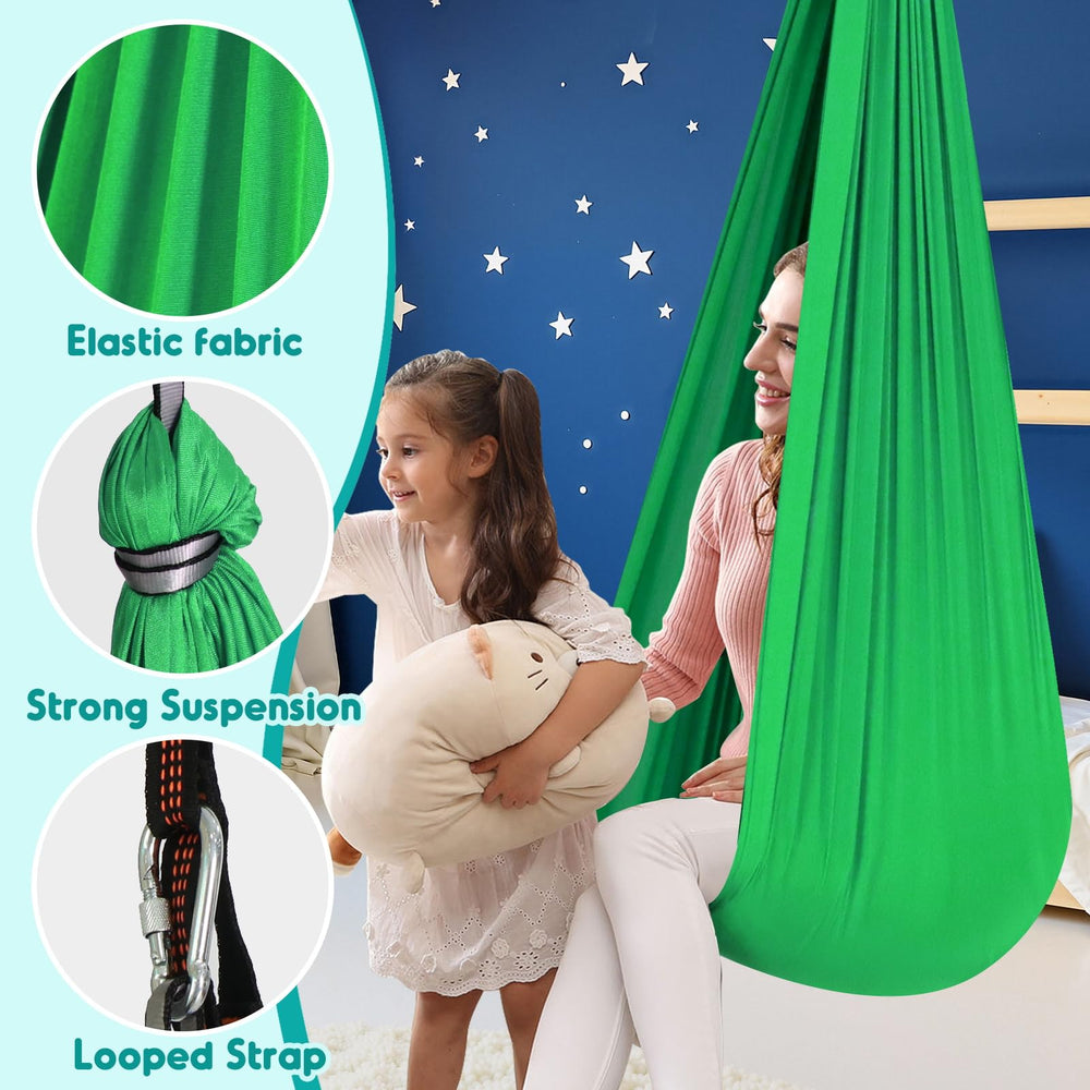 Child relaxing in the Chihee Sensory Swing, outdoor setting