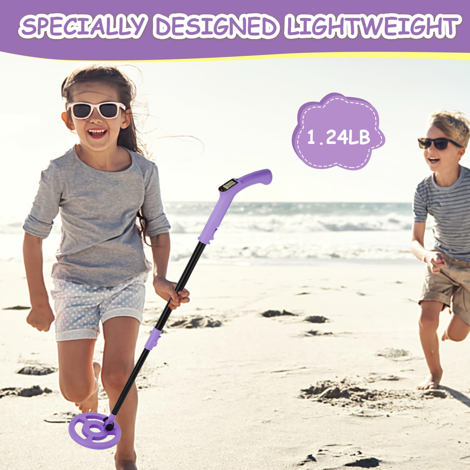 Child using OMMO Kids Metal Detector outdoors