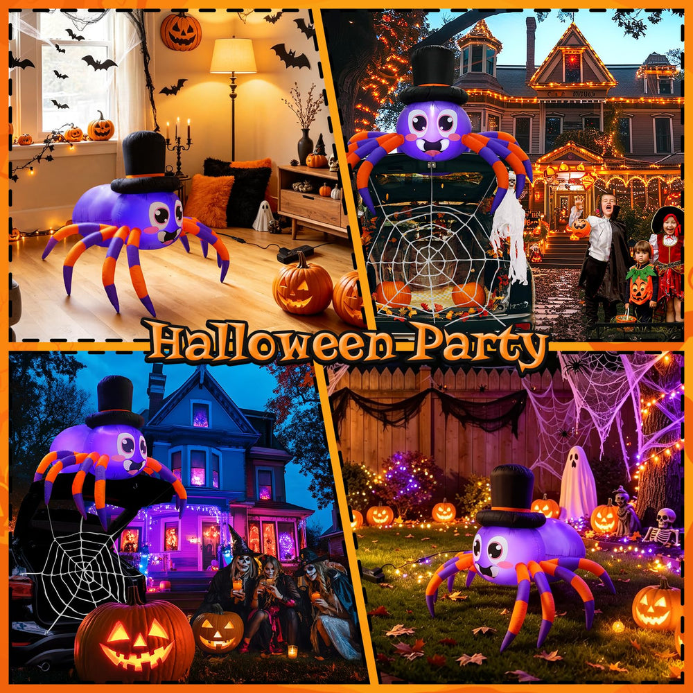 Children enjoying the Dusor Halloween inflatable spider decoration