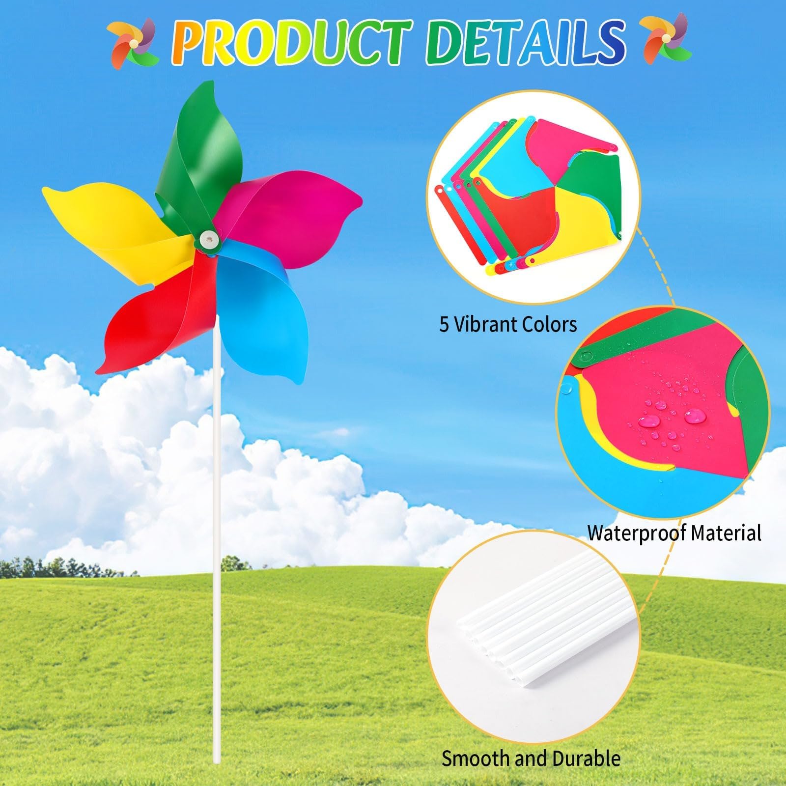 Children playing with NOVWANG Rainbow Pinwheels outdoors