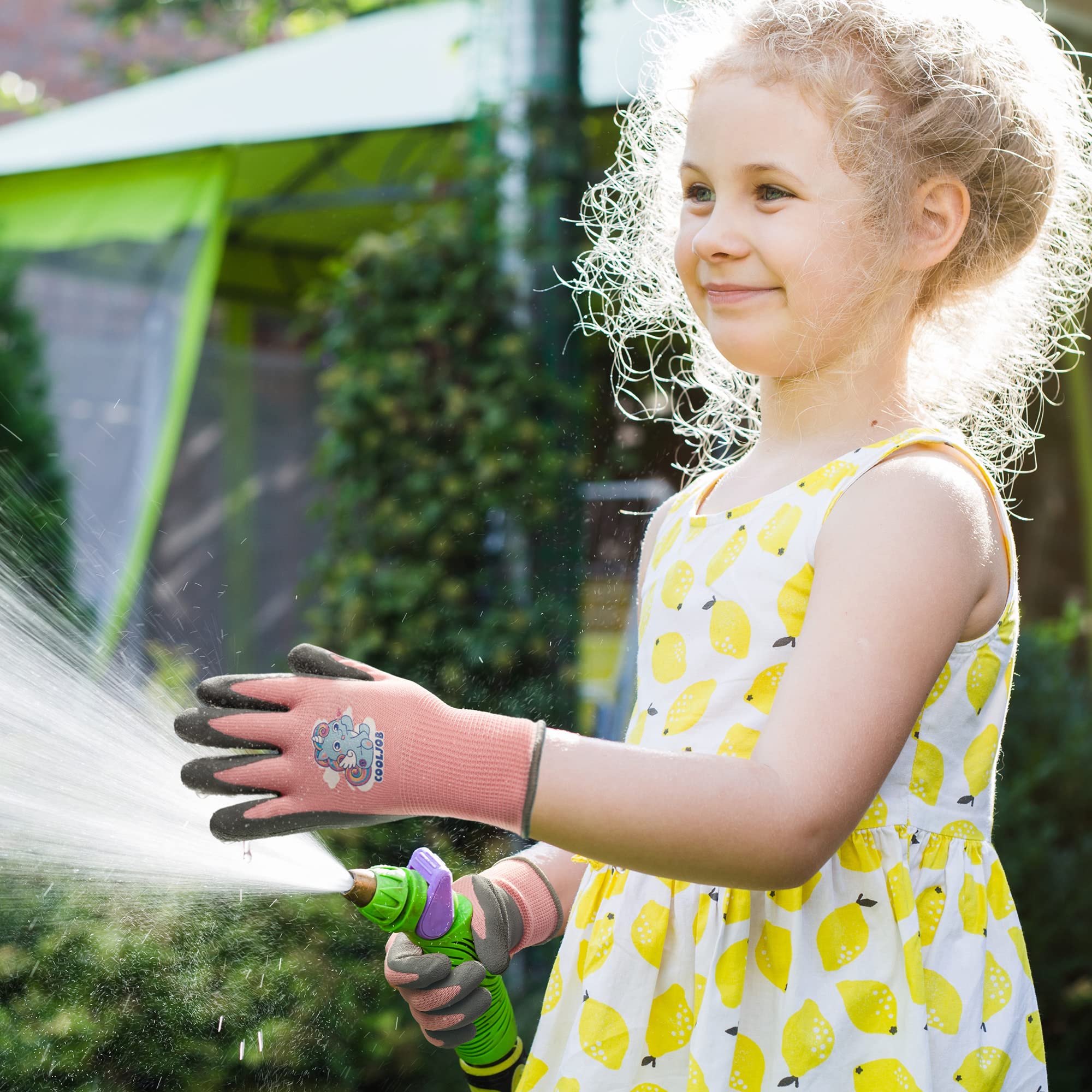 Children wearing COOLJOB Kids Gardening Gloves while gardening