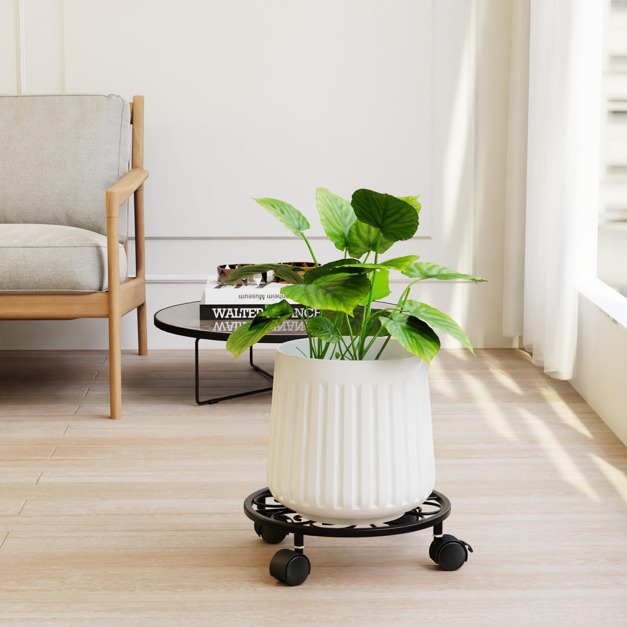 Chinpakden Plant Stand with Wheels, black color close-up