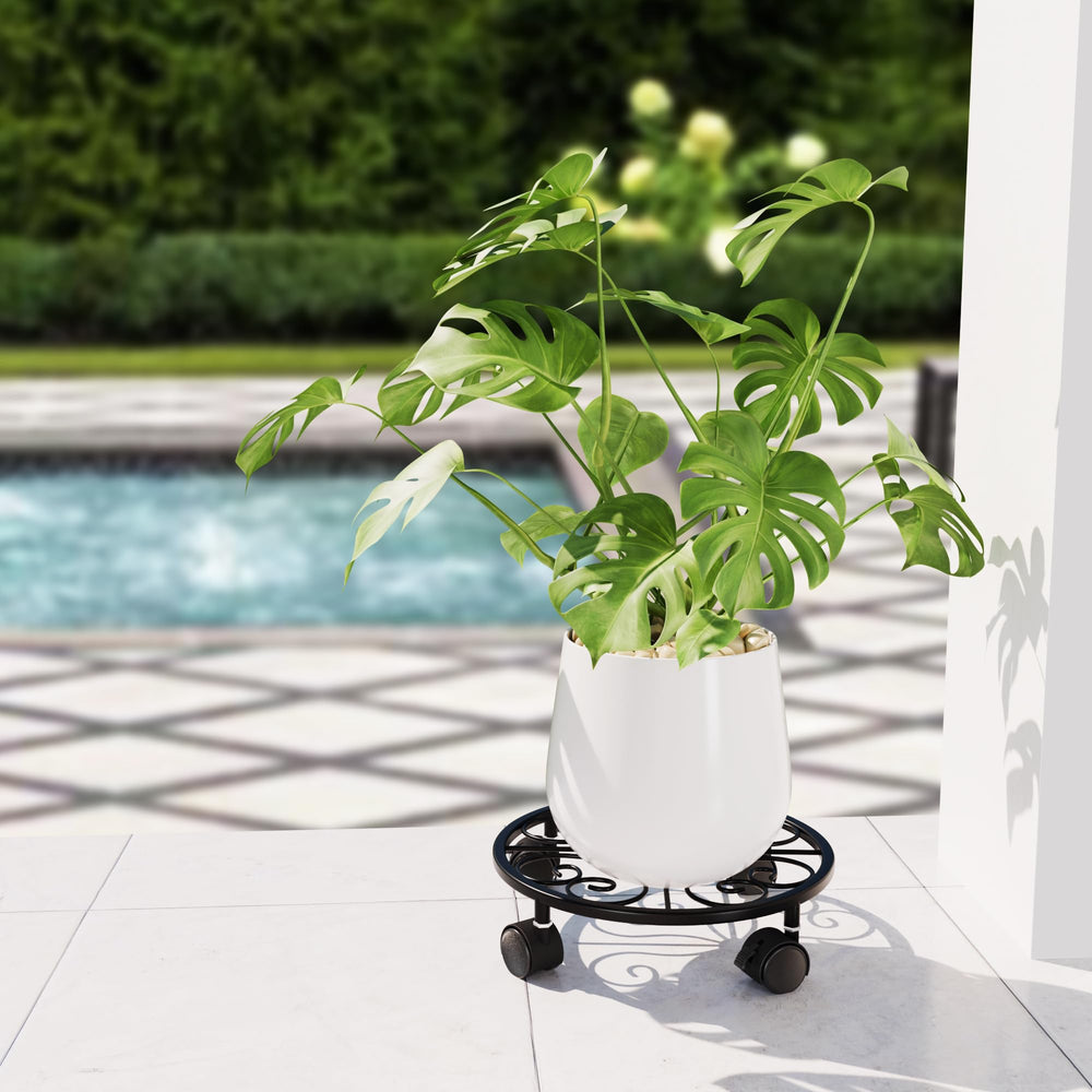 Chinpakden Plant Stand with Wheels showing 360-degree rotating wheels