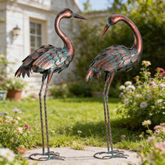 chisheen crane garden statue front view, copper finish