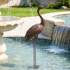 chisheen Outdoor Garden Crane Statue front view with bronze patina finish