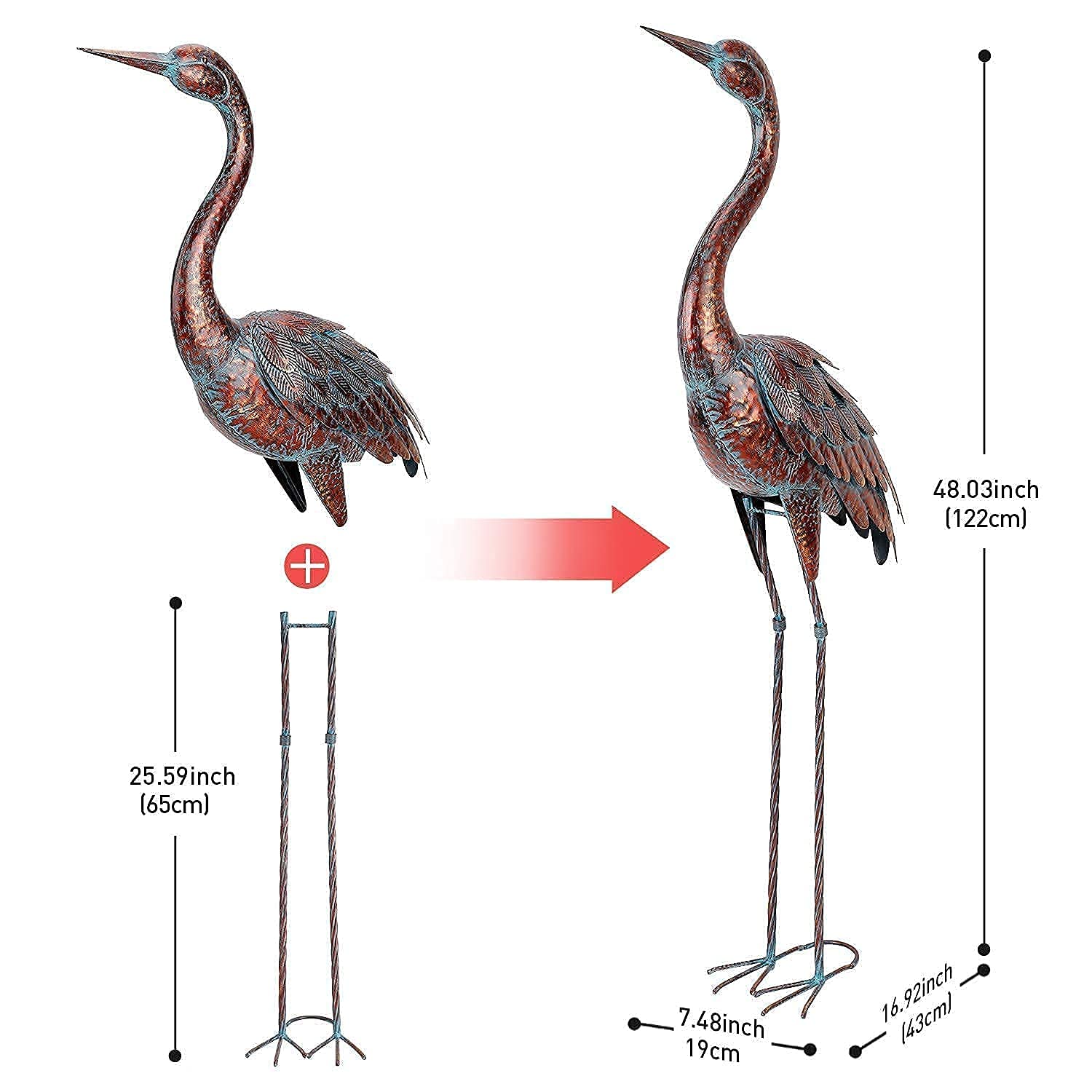 chisheen Outdoor Garden Crane Statue side view showcasing metal craftsmanship
