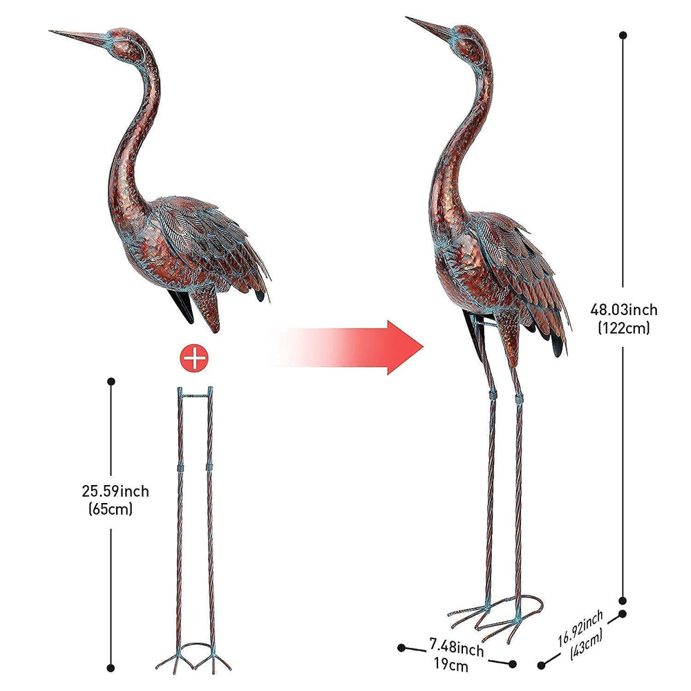 chisheen Outdoor Garden Crane Statue side view showcasing metal craftsmanship