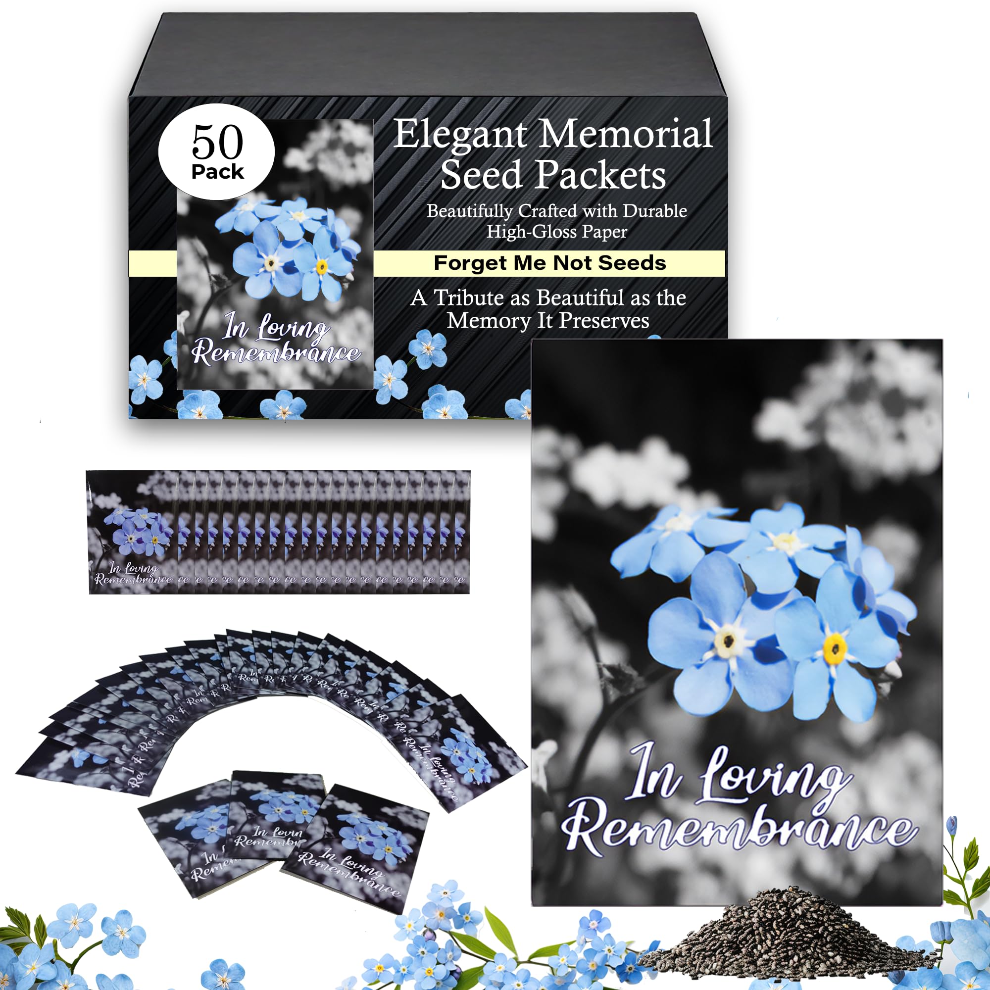 Choobly Forget Me Not seed packet front view with blue flowers