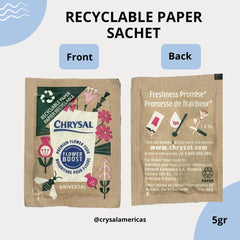 Chrysal flower food packets arranged on a wooden table