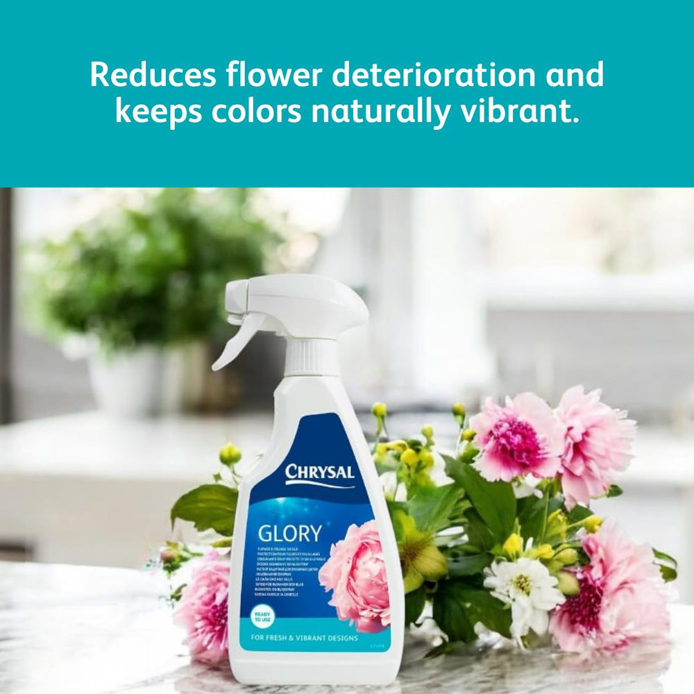 Chrysal Glory Flower Finish Spray in use on floral arrangement