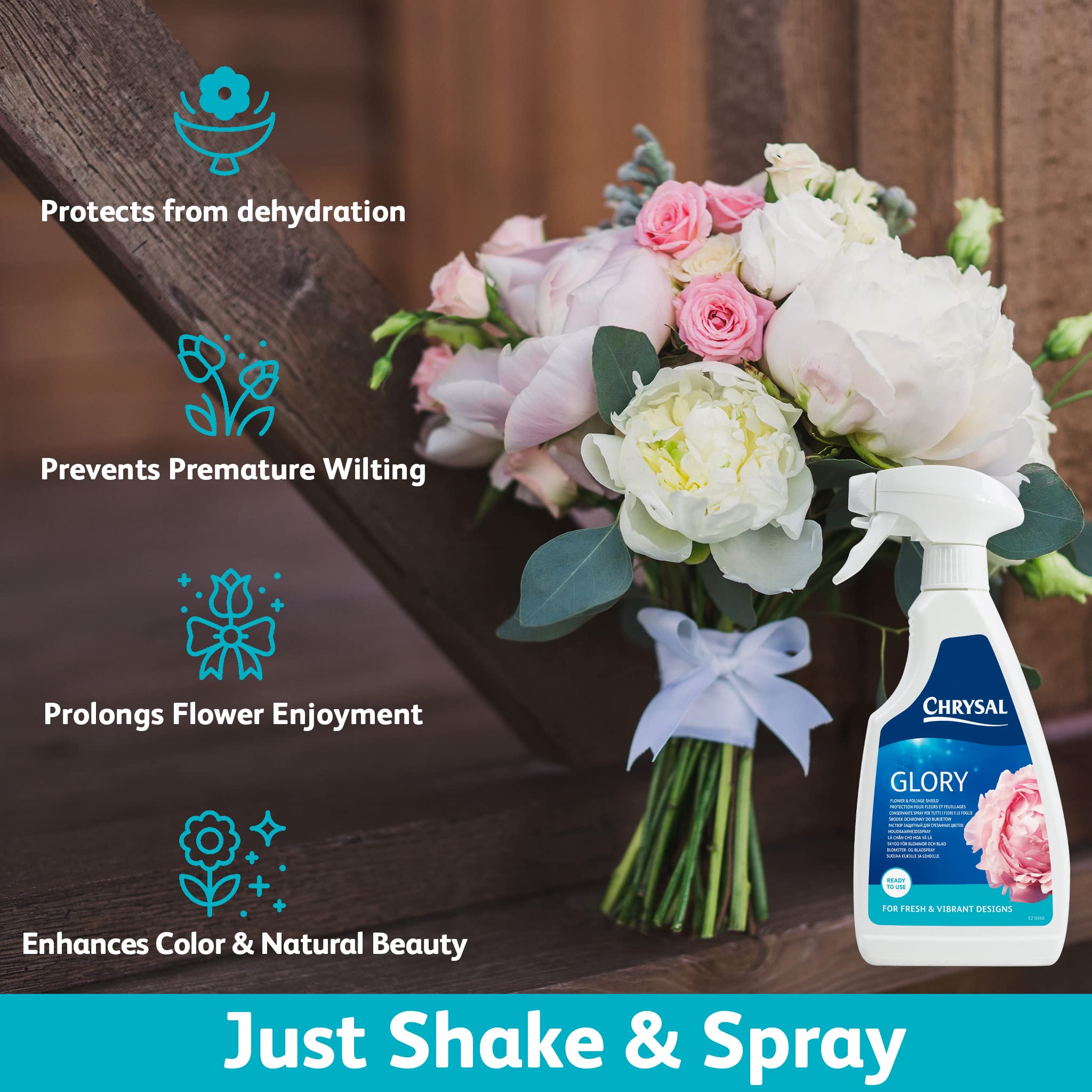 Chrysal Glory Flower Finish Spray in use on flowers