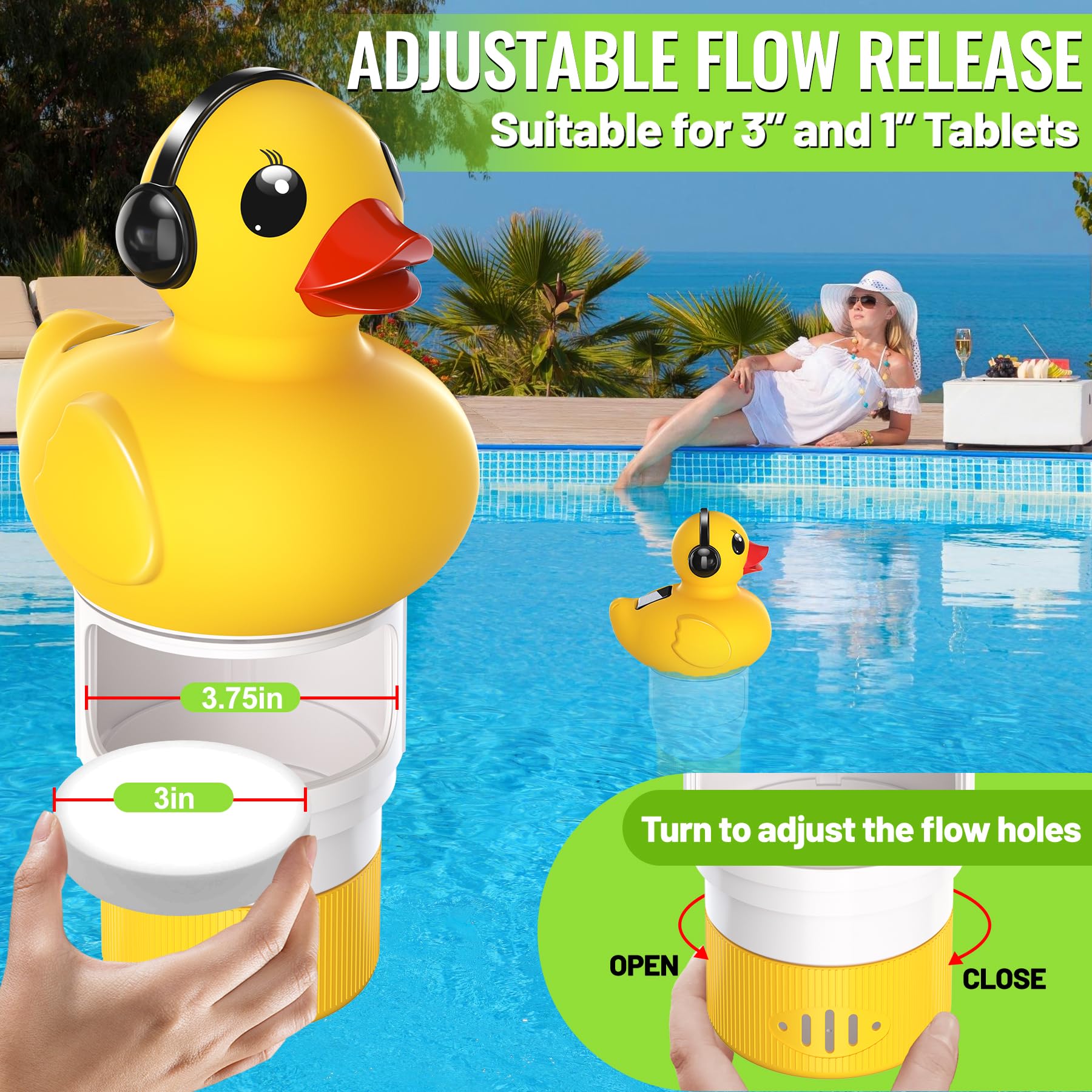 Chsuiwe Pool Chlorine Floater adjustable flow feature close-up