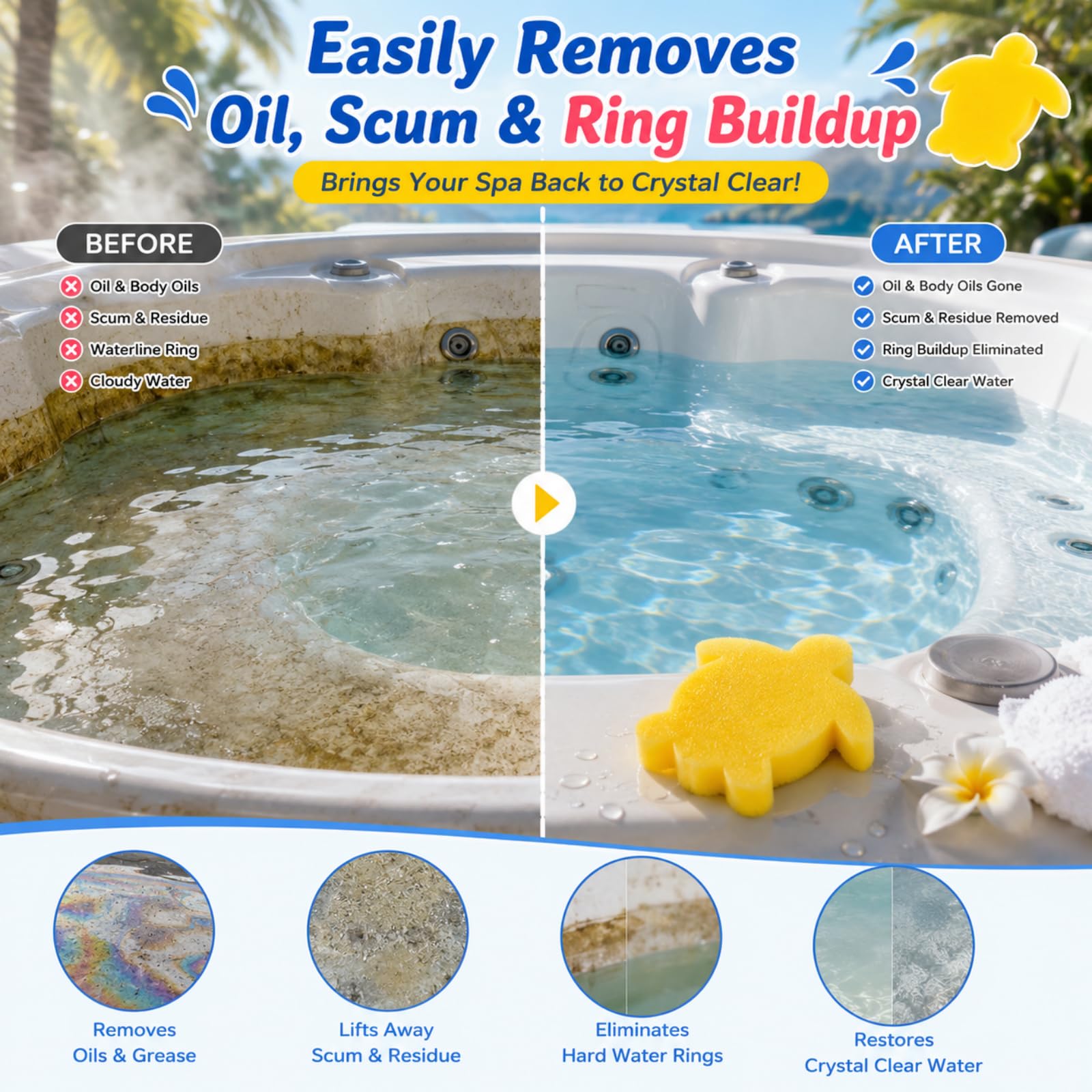 Chuangdi Hot Tub Sponge Turtle Oil Absorber, in a swimming pool
