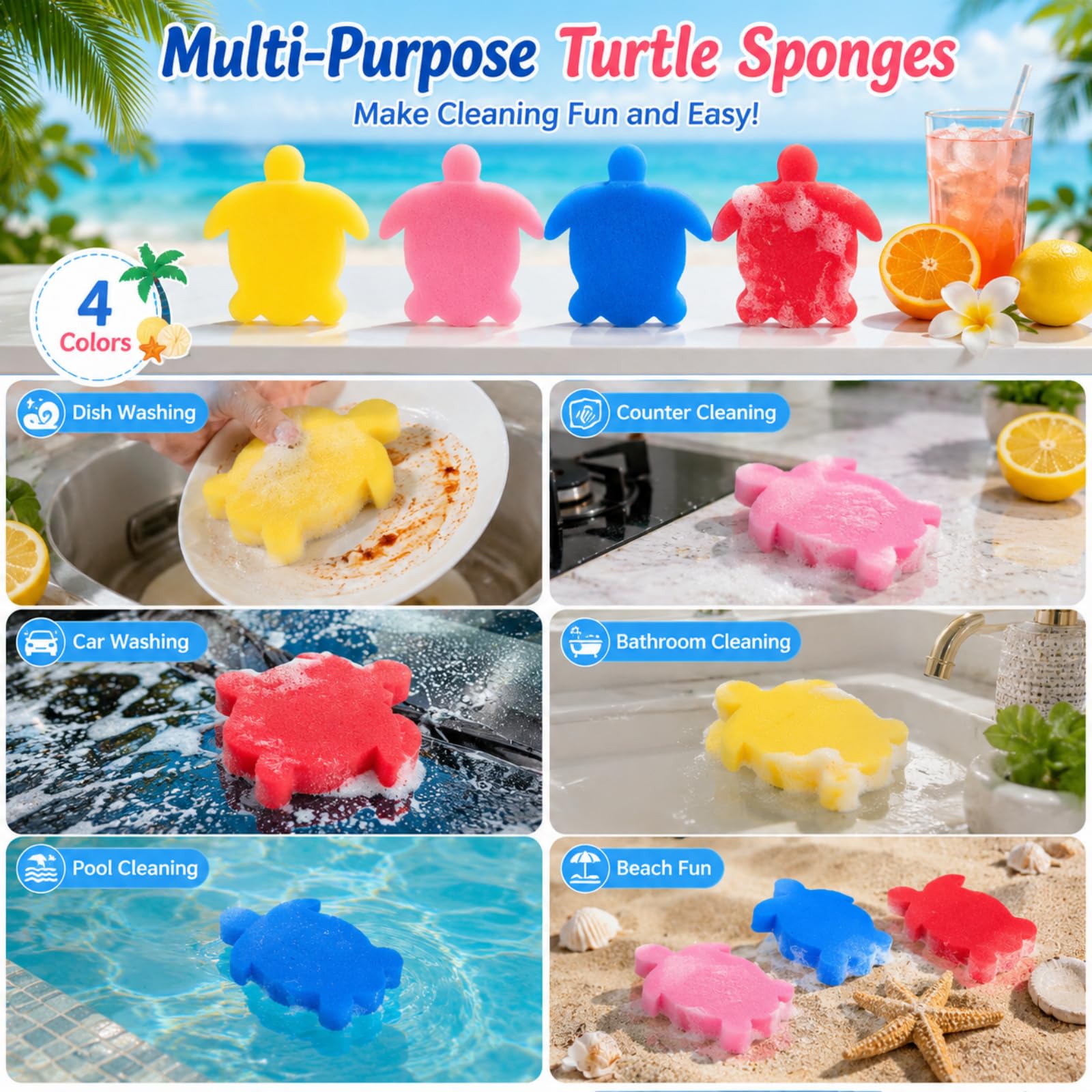 Chuangdi Hot Tub Sponge Turtle Oil Absorber, multiple sponges displayed