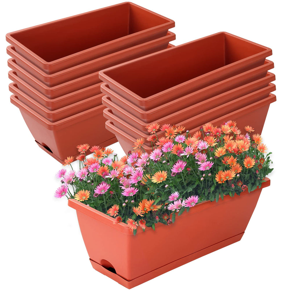 CHUKEMAOYI Window Box Planter 12 pack, brick red color front view