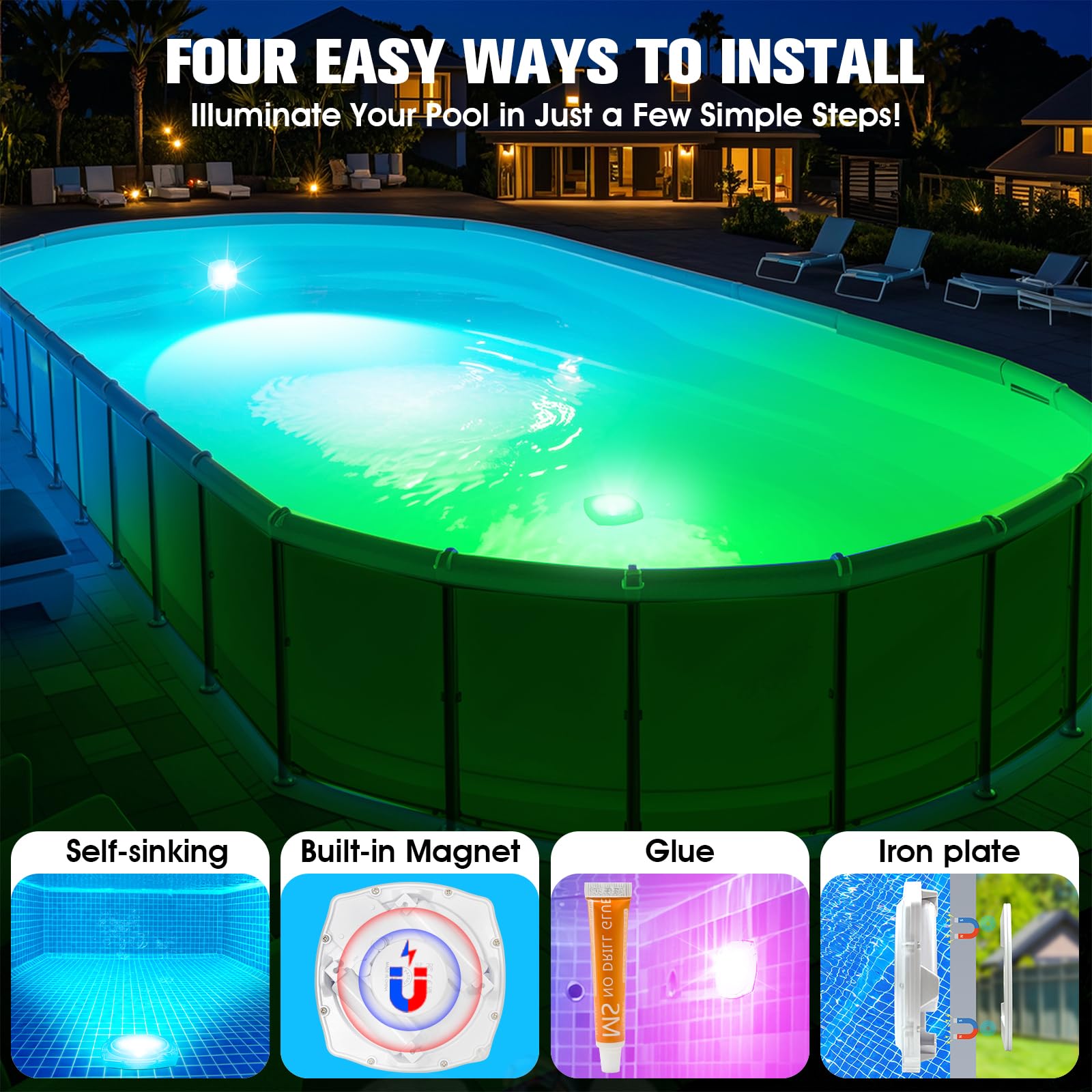 Ciavca Submersible Pool Lights showcasing RGB colours