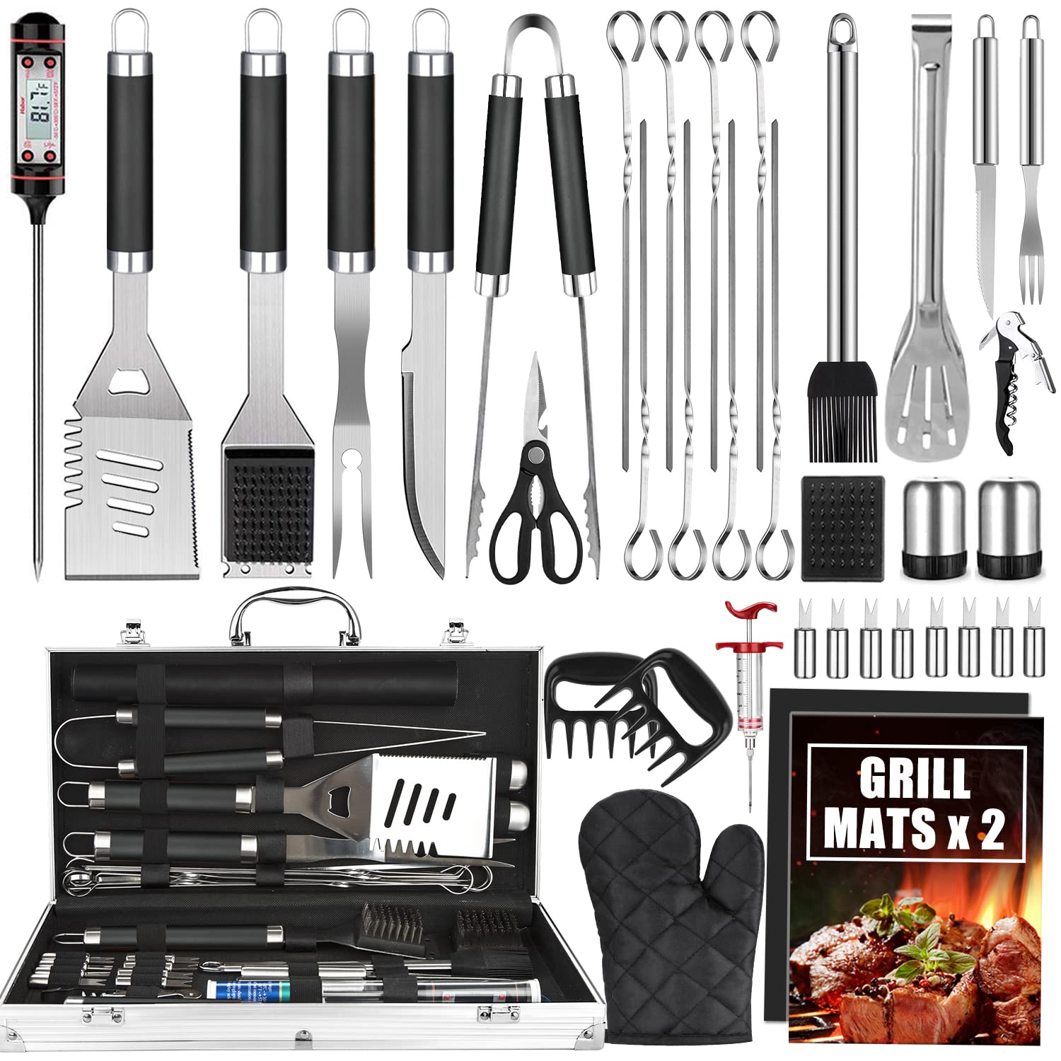 Cifaisi 38Pcs BBQ Tools Set in aluminum case, black