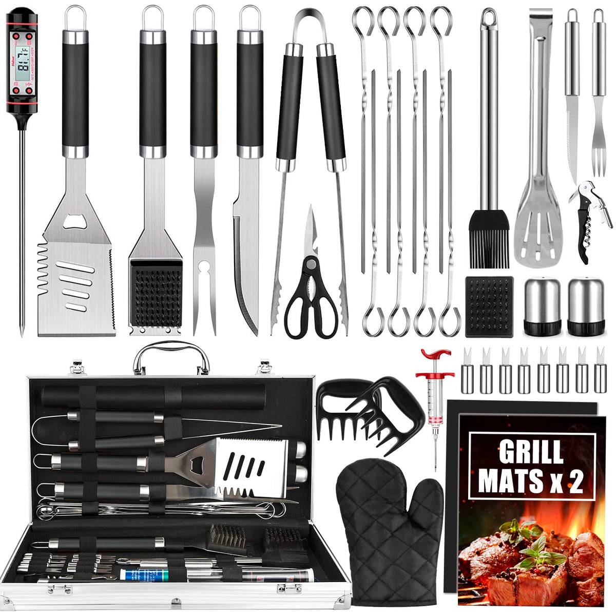 Cifaisi 38Pcs BBQ Tools Set in aluminum case, black