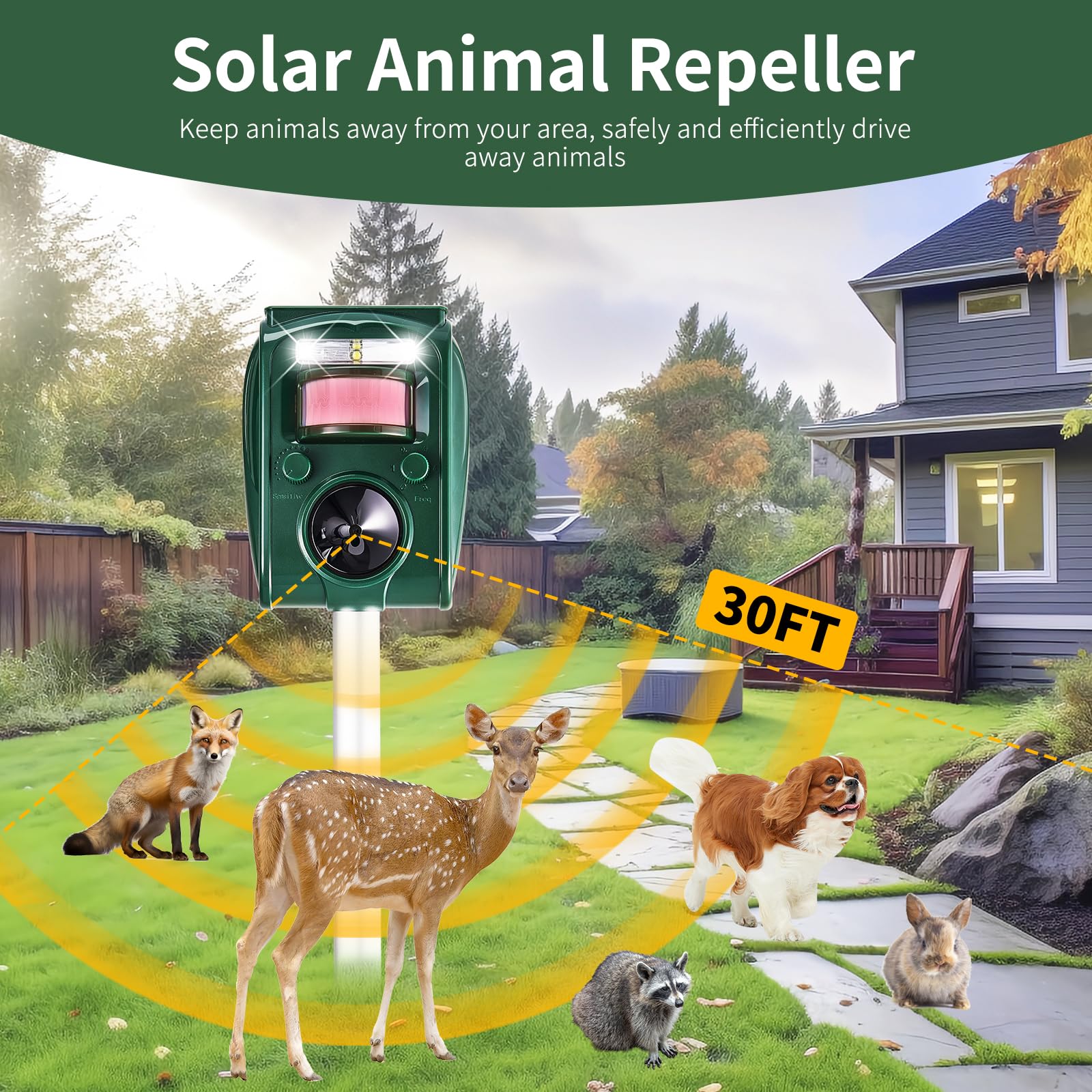 CIIC Solar Ultrasonic Animal Repellent showing adjustable mode settings
