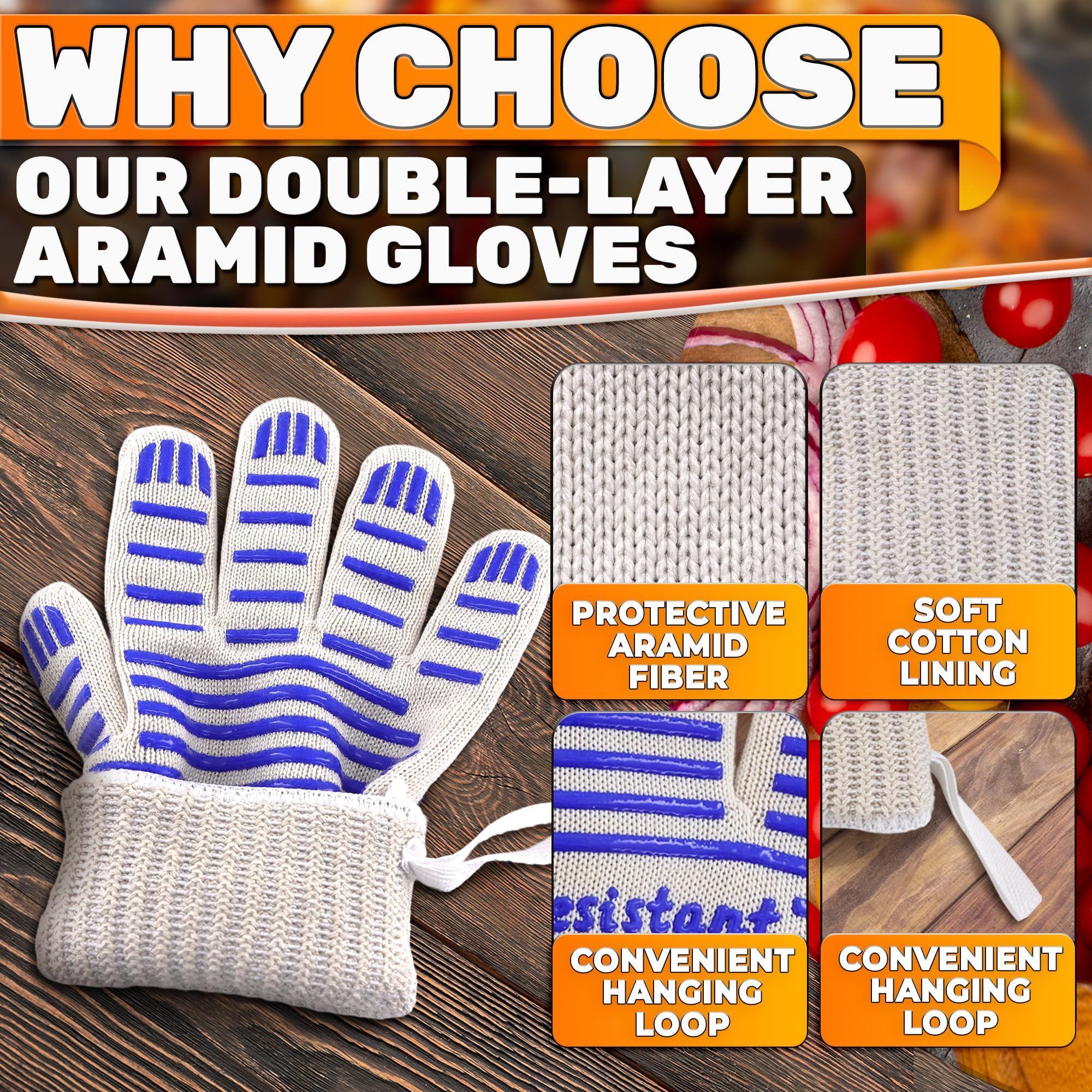 CINEYO heat resistant gloves displayed with grilling tools