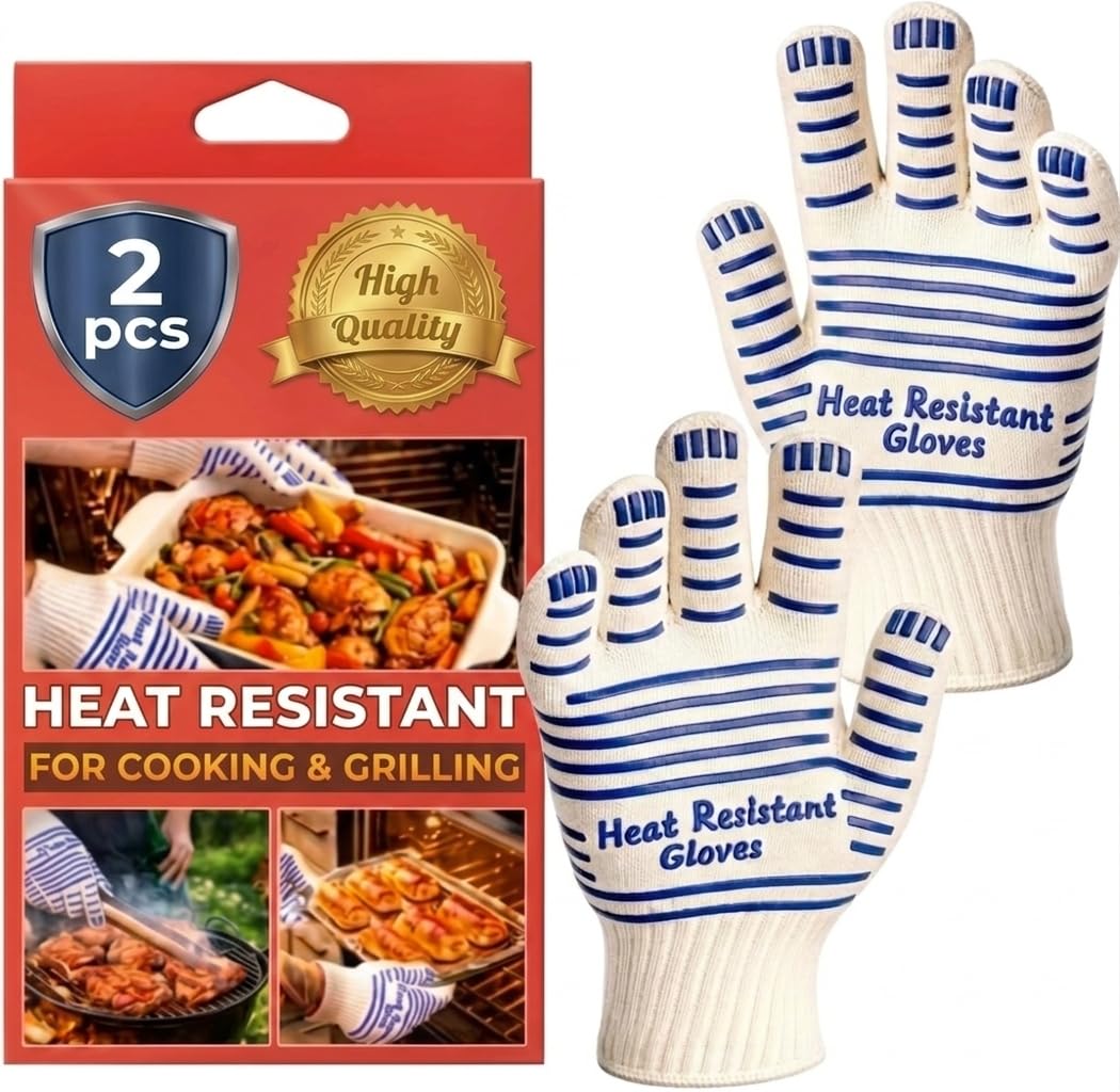 CINEYO heat resistant gloves front view in white and blue