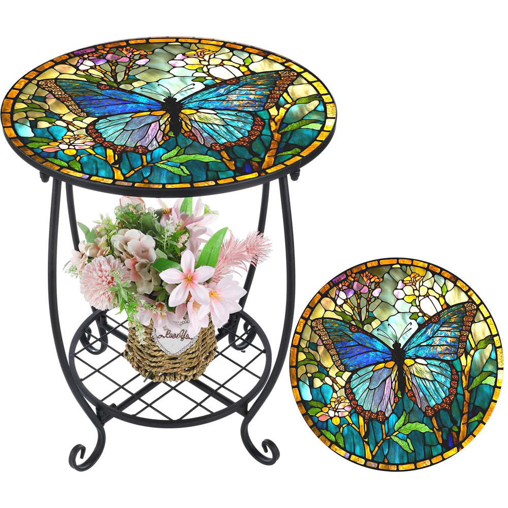 Cinnvoice Outdoor Side Table 14 inch with butterfly design