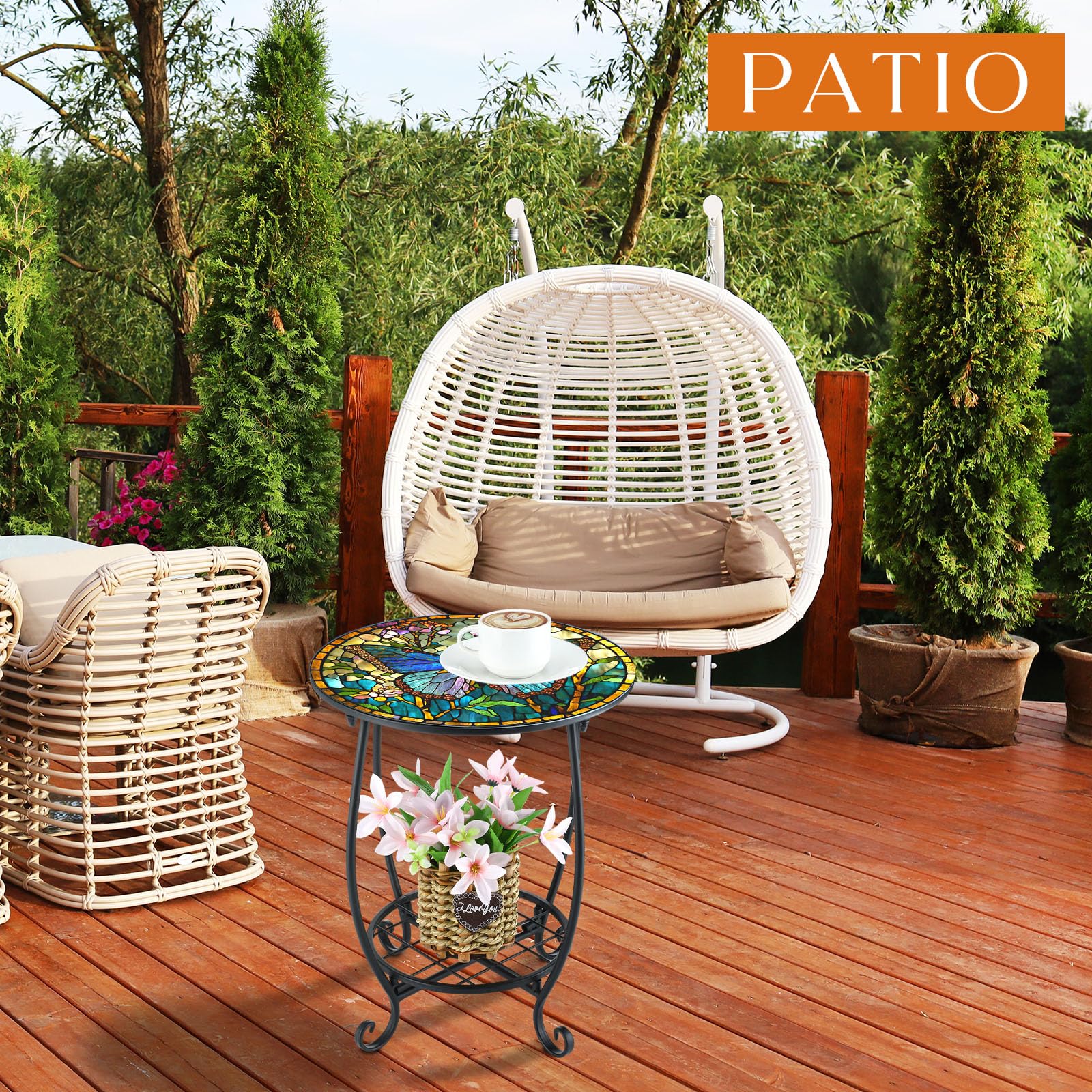 Cinnvoice Outdoor Side Table assembled in garden setting