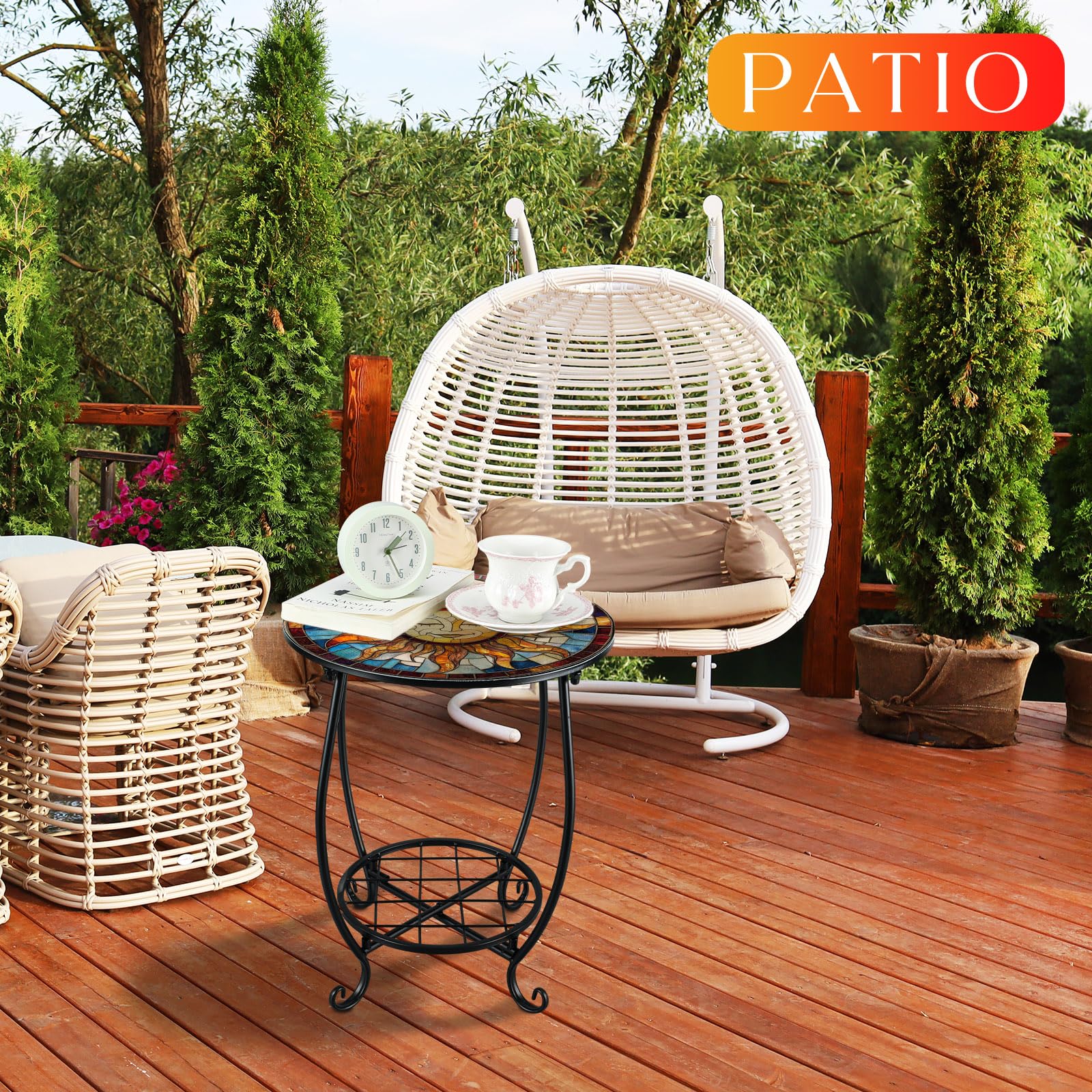 Cinnvoice Outdoor Side Table featuring hollow iron art
