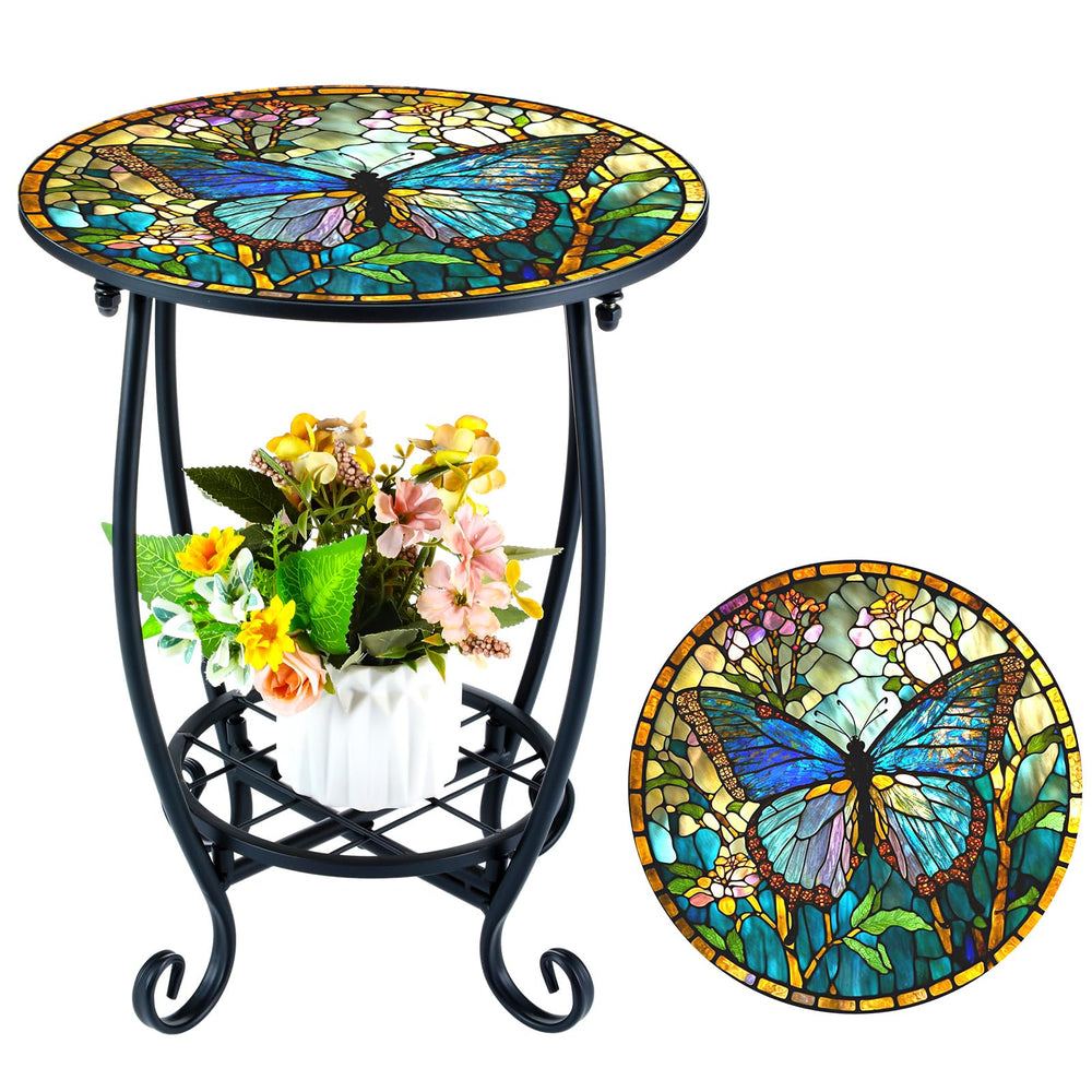 Cinnvoice Outdoor Side Table front view with butterfly pattern