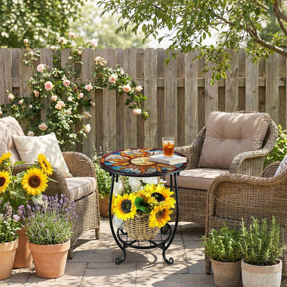 Cinnvoice Outdoor Side Table in use with drinks on top