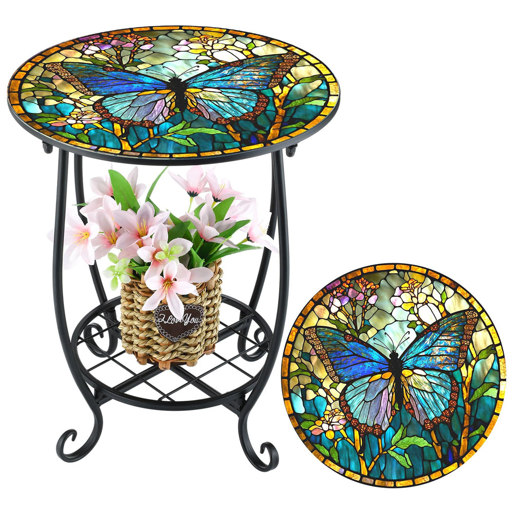 Cinnvoice Outdoor Side Table multi-color butterfly design front view
