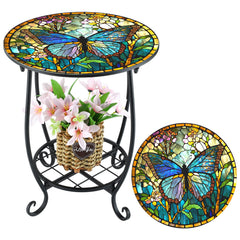 Cinnvoice Outdoor Side Table multi-color butterfly design front view