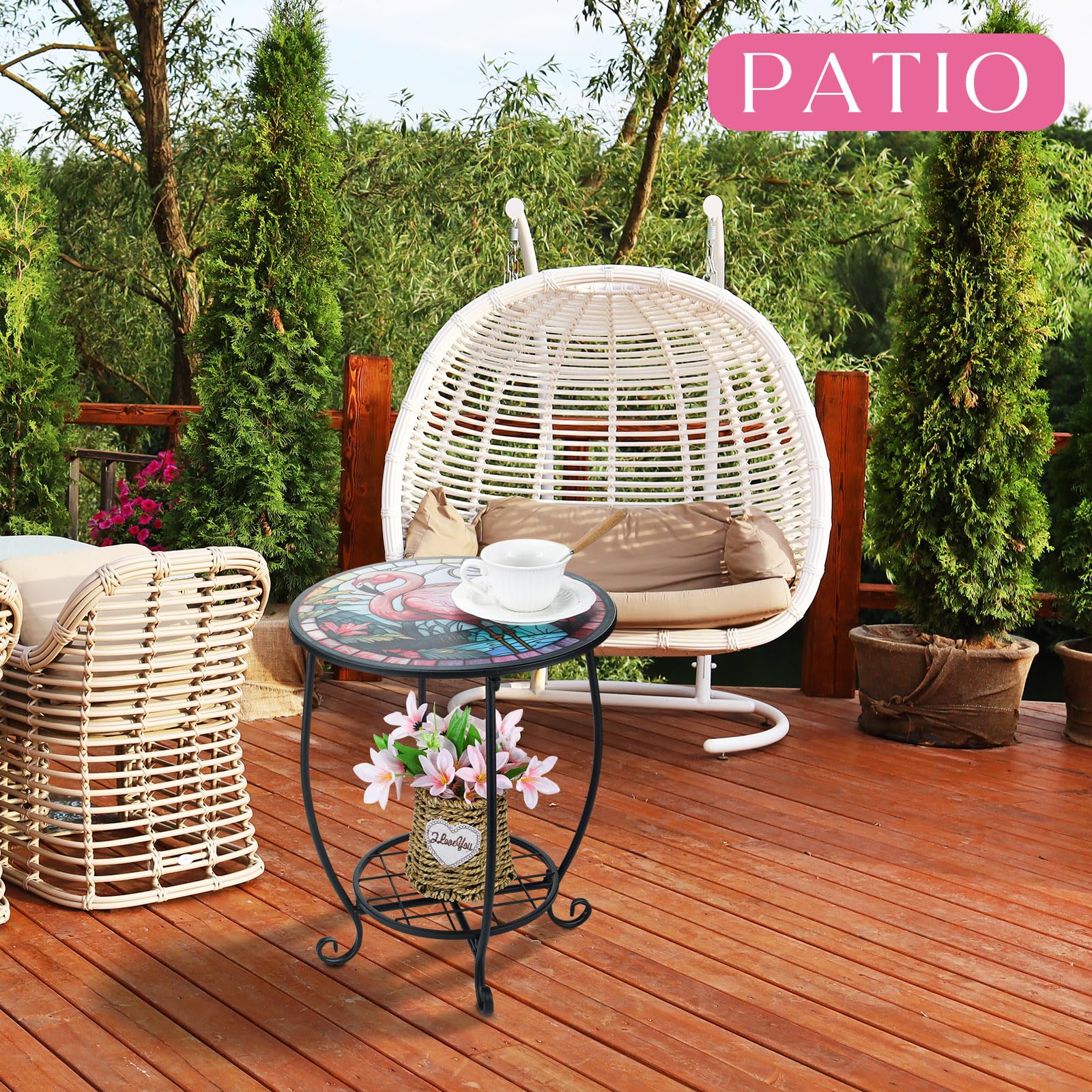 Cinnvoice Outdoor Side Table with drinks on it