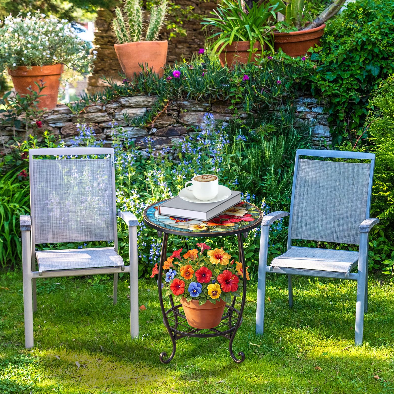 Cinnvoice Outdoor Side Table with drinks on top