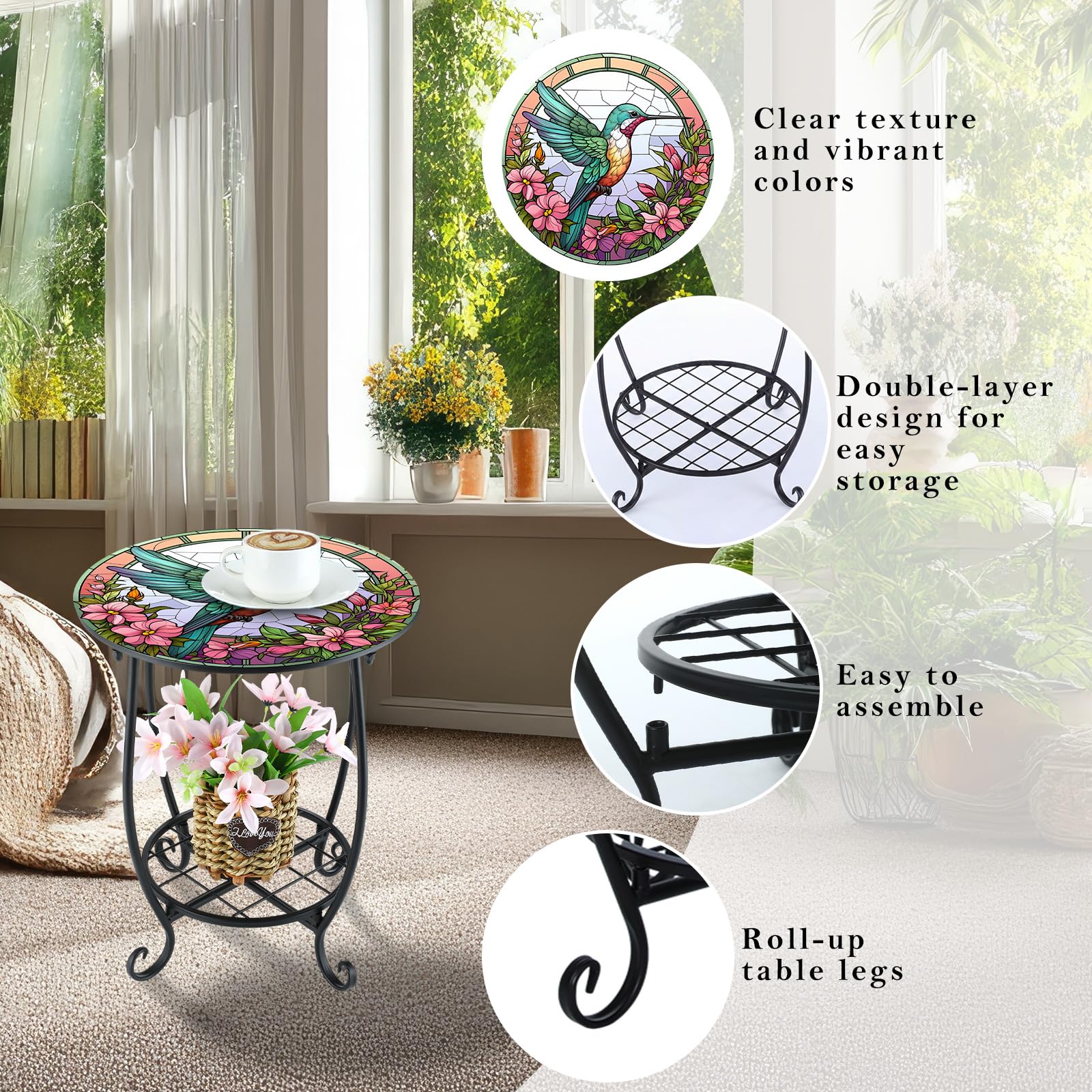 Cinnvoice Outdoor Side Table with drinks on top in a garden setting