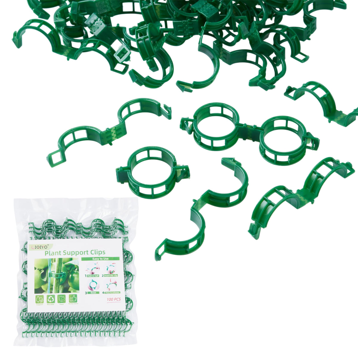 CIQIYO 300 Pack Plant Support Clips in green color