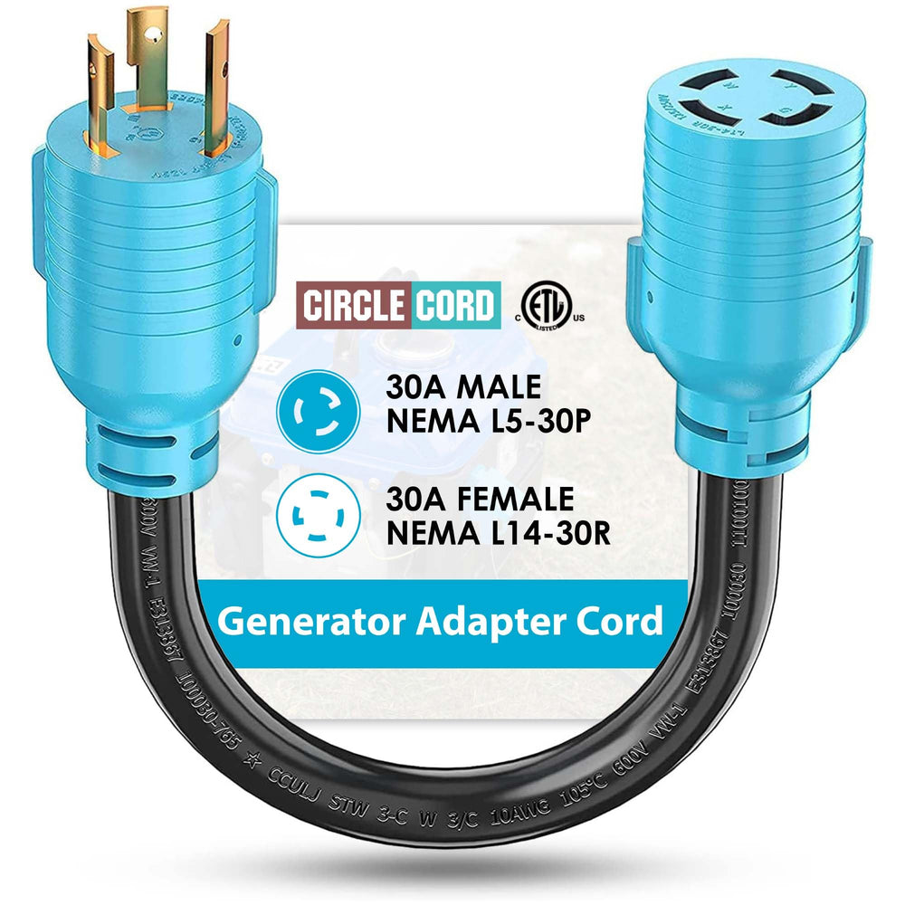 CircleCord 3 Prong to 4 Prong Generator Adapter Cord blue model front view