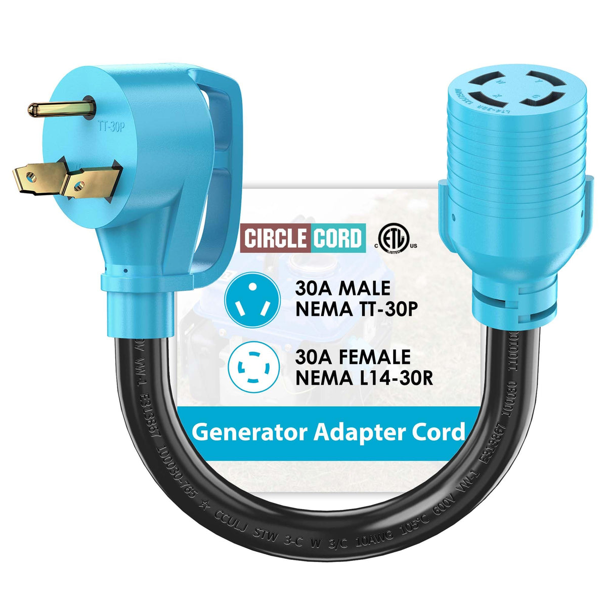 CircleCord Generator Adapter Cord TT-30P to L14-30R front view