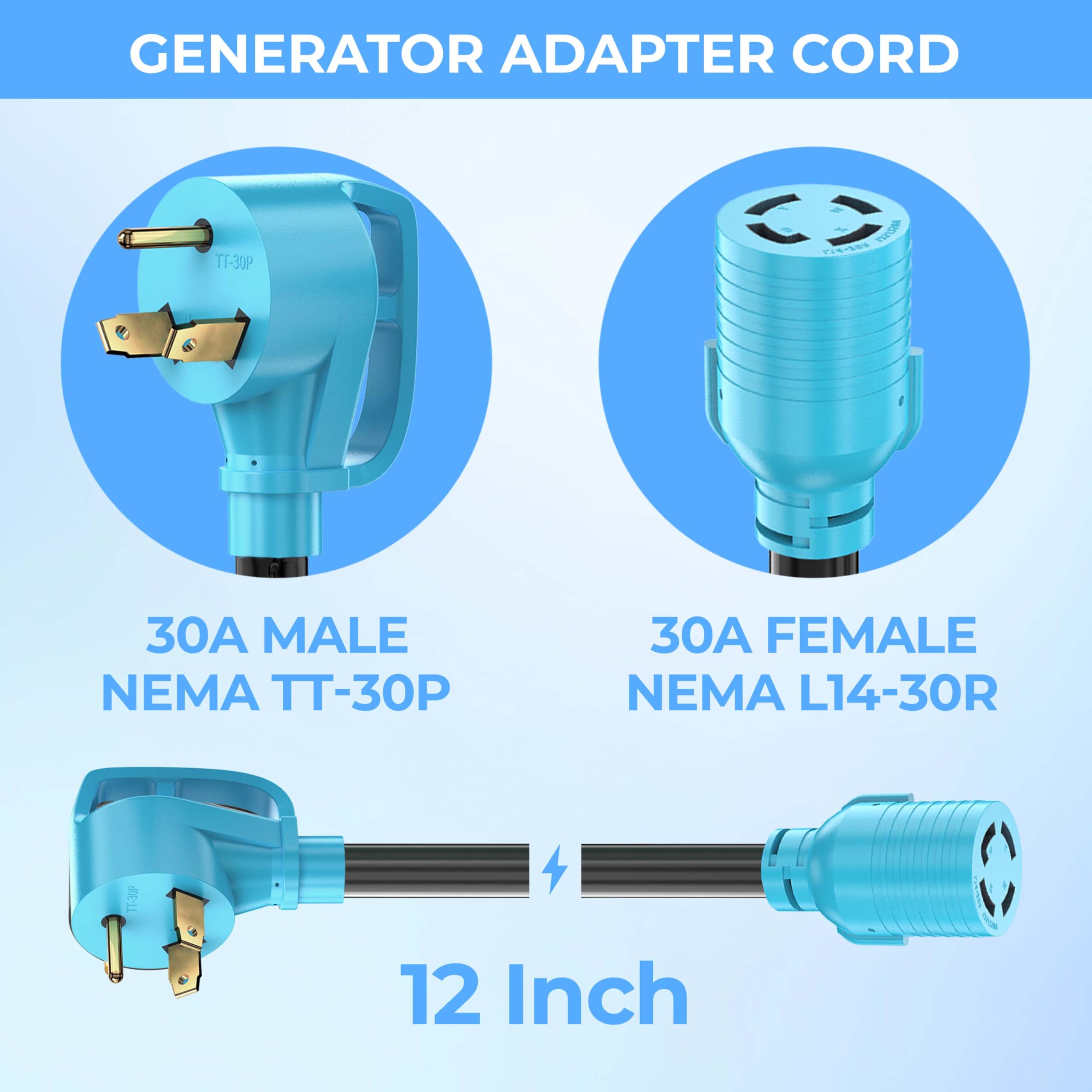 CircleCord Generator Adapter Cord TT-30P to L14-30R side view