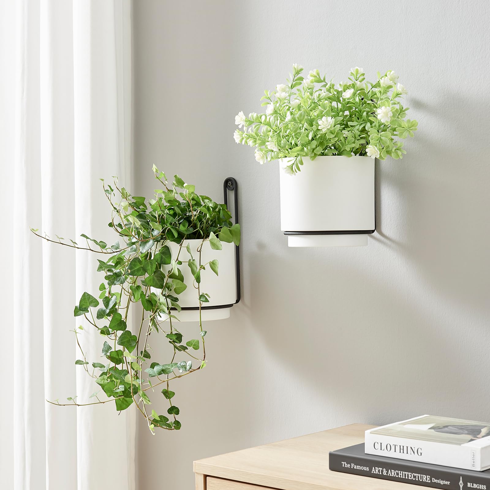 CISEANOL 2 Pcs Hanging Planters white metal front view