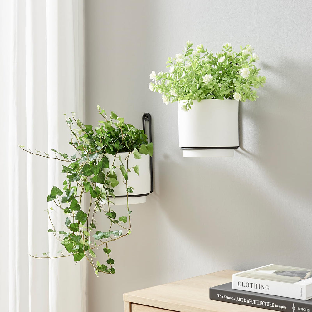 CISEANOL 2 Pcs Hanging Planters white metal front view