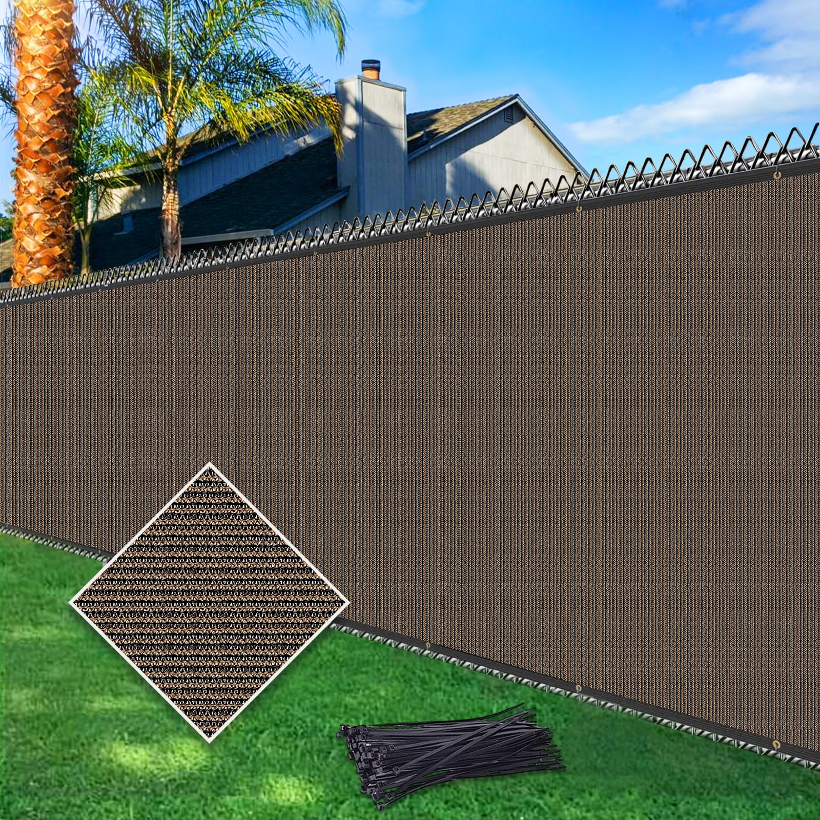 Cisvio 4ft x 50ft privacy fence screen brown front view