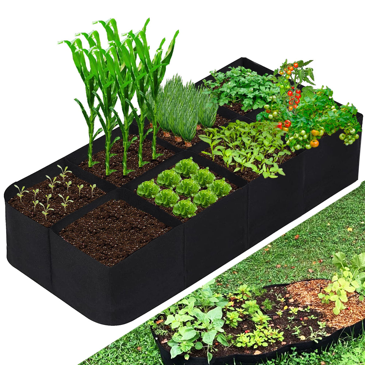 CJGQ Fabric Raised Garden Bed front view with 8 grid design
