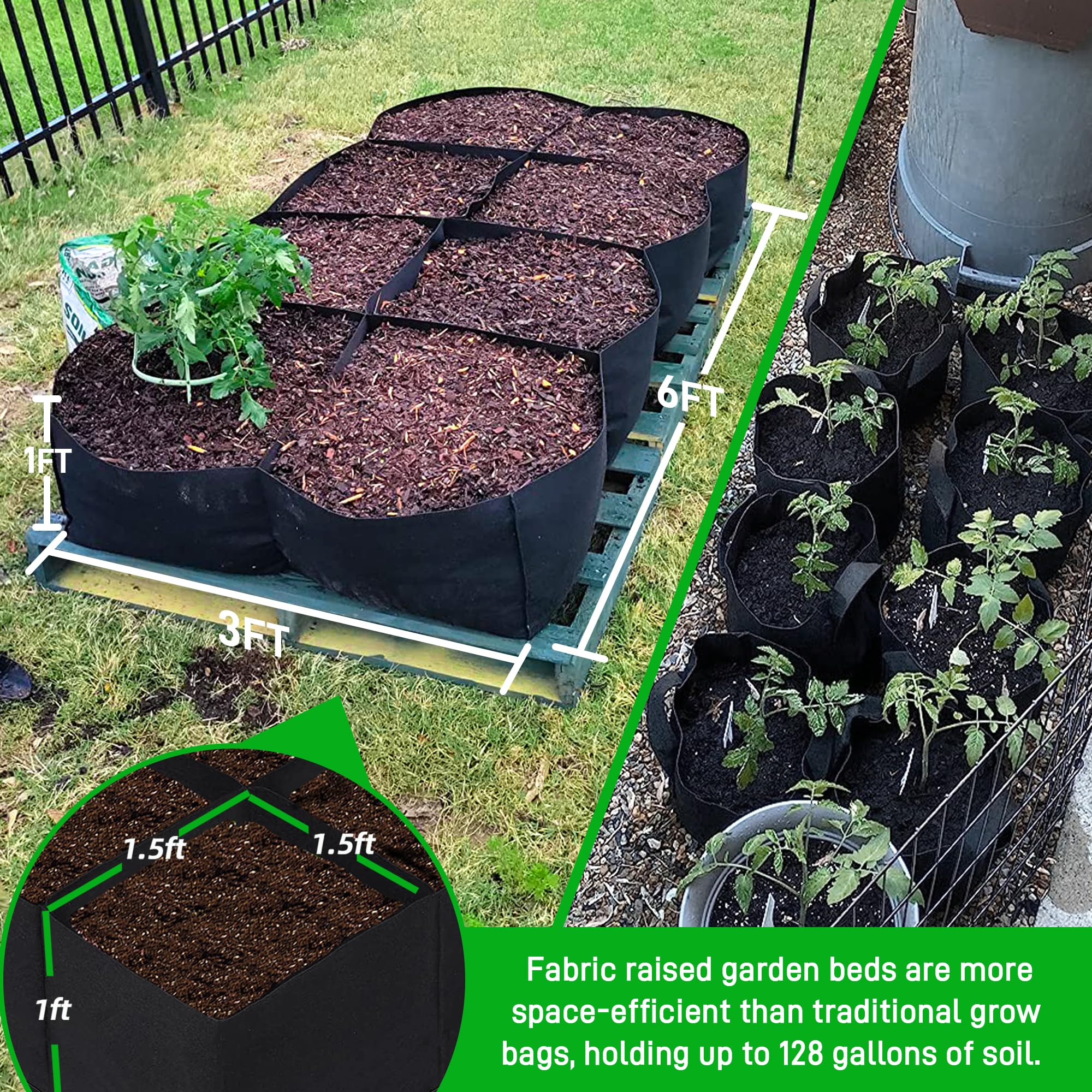 CJGQ Fabric Raised Garden Bed showing partition design