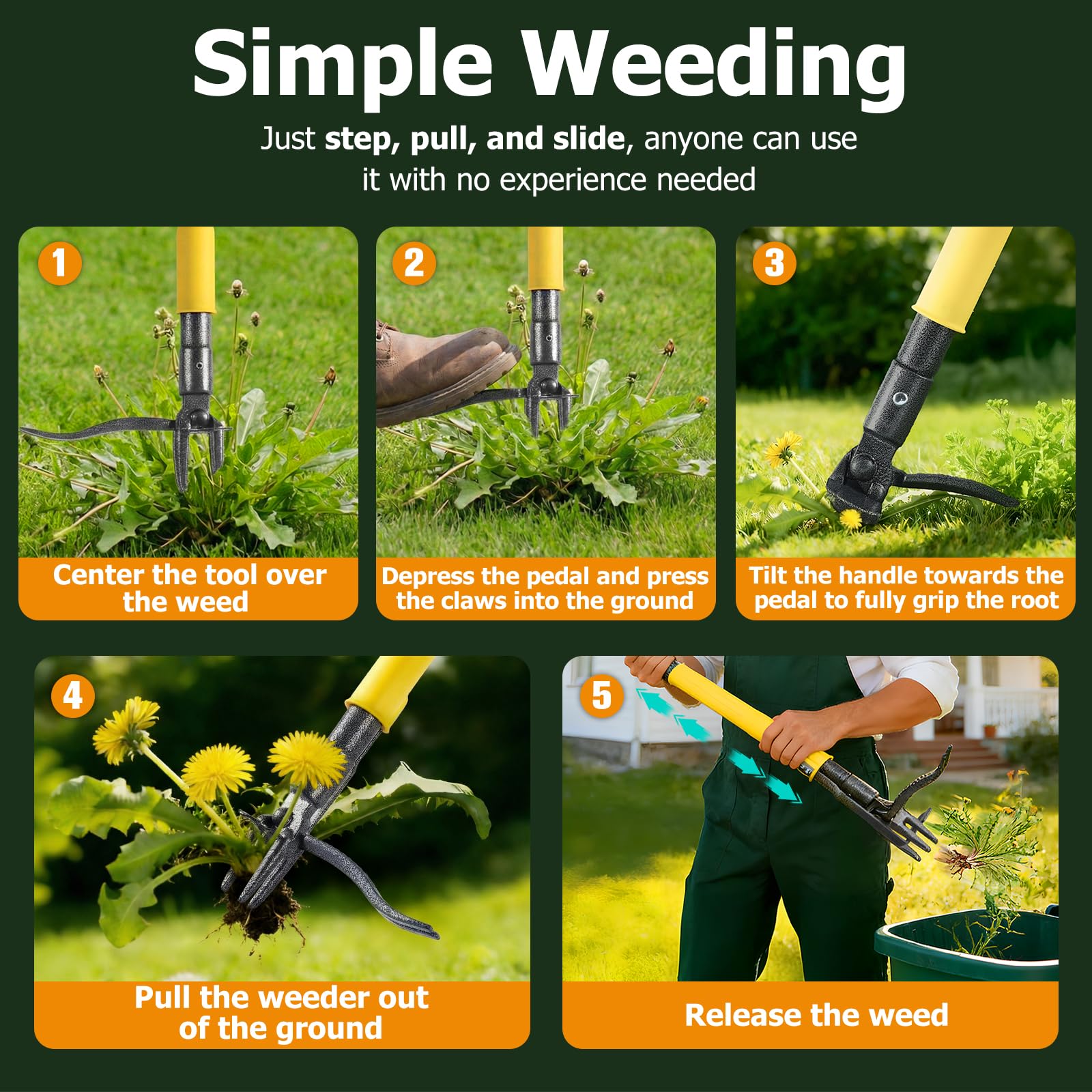 CJYMMFAN Stand Up Weed Puller Tool in garden setting
