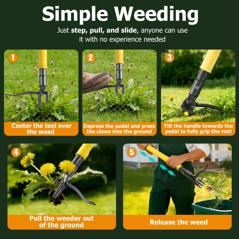 CJYMMFAN Stand Up Weed Puller Tool in garden setting